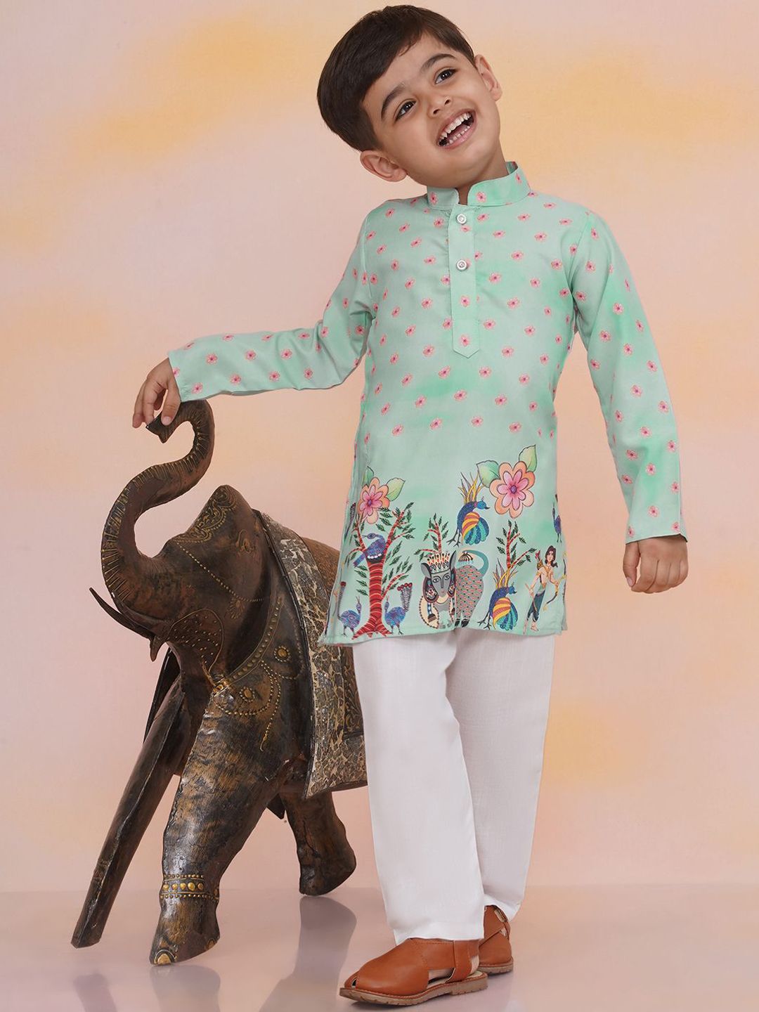 KID1 Boys Printed Regular Pure Silk Kurta with Pyjamas-picture-27