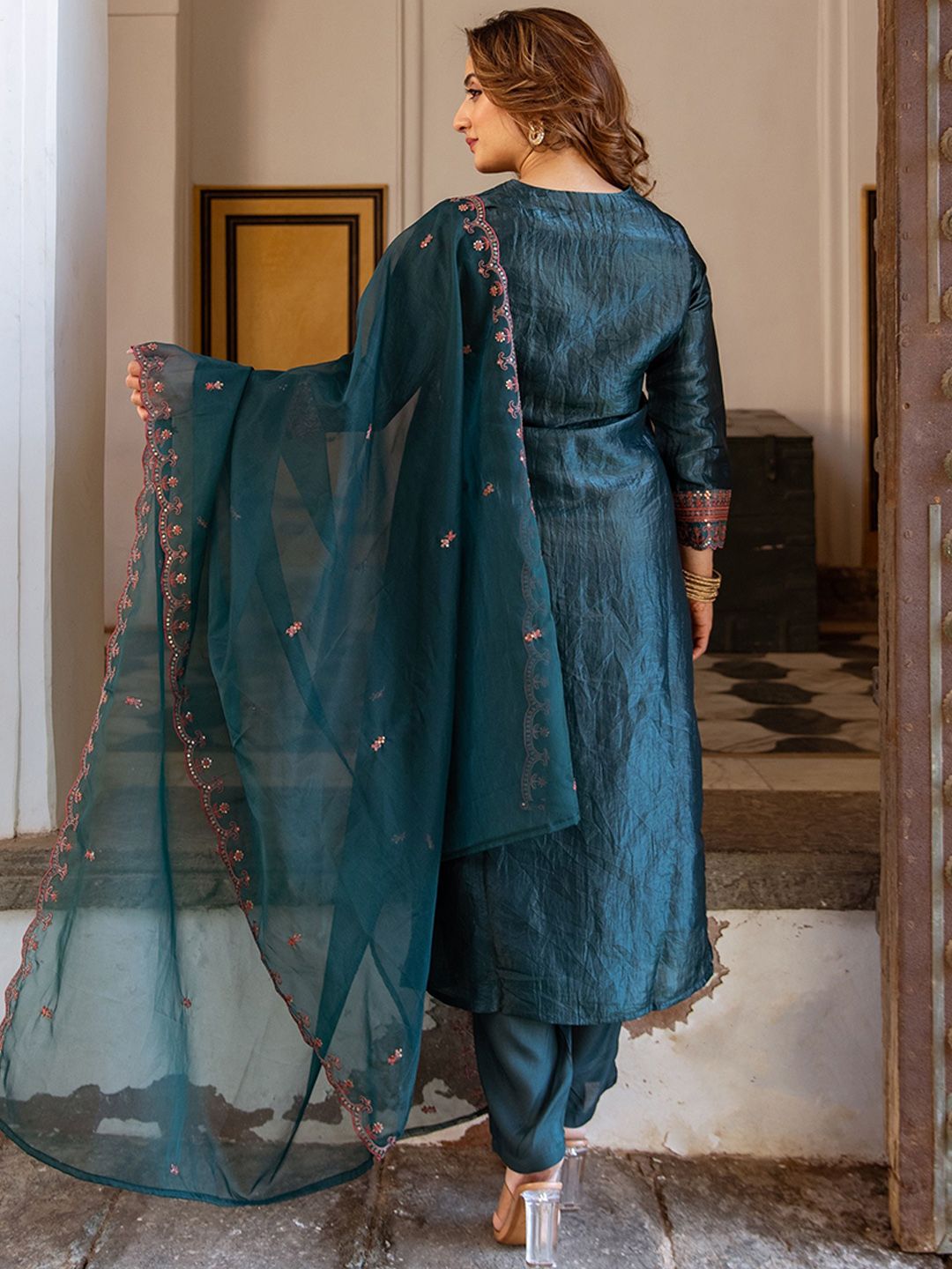 Sequinned Kurta With Trousers & With Dupatta main image 1