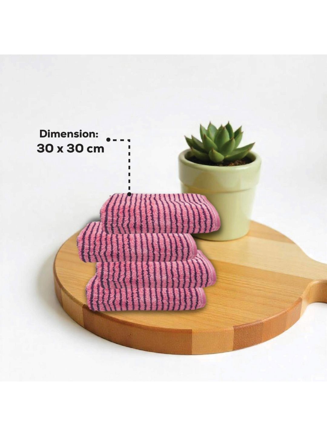 HOUSSE Pink 4 Pieces Striped 300 GSM Ultra Absorbent Super Soft Quick Dry Face Towels-image-40