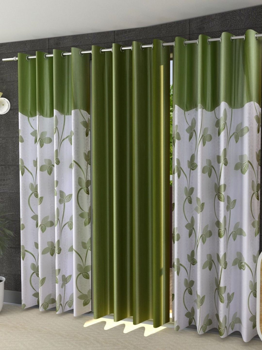 Galaxy Home Decor Green 2 Pieces Floral Window Curtain-image-42