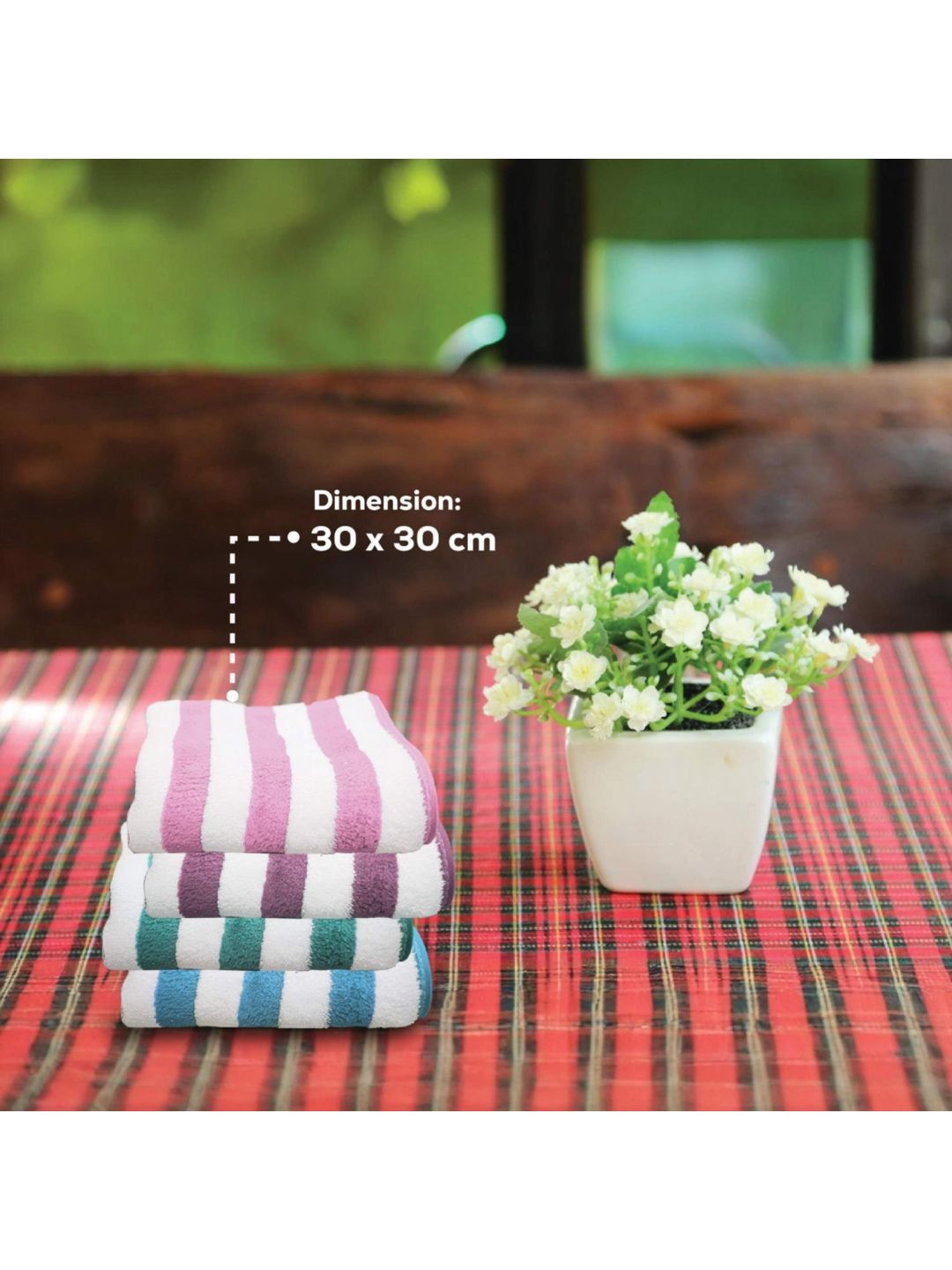 HOUSSE Pink & Purple 4 Pieces Striped Microfibre 300 GSM Face Towels-image-47