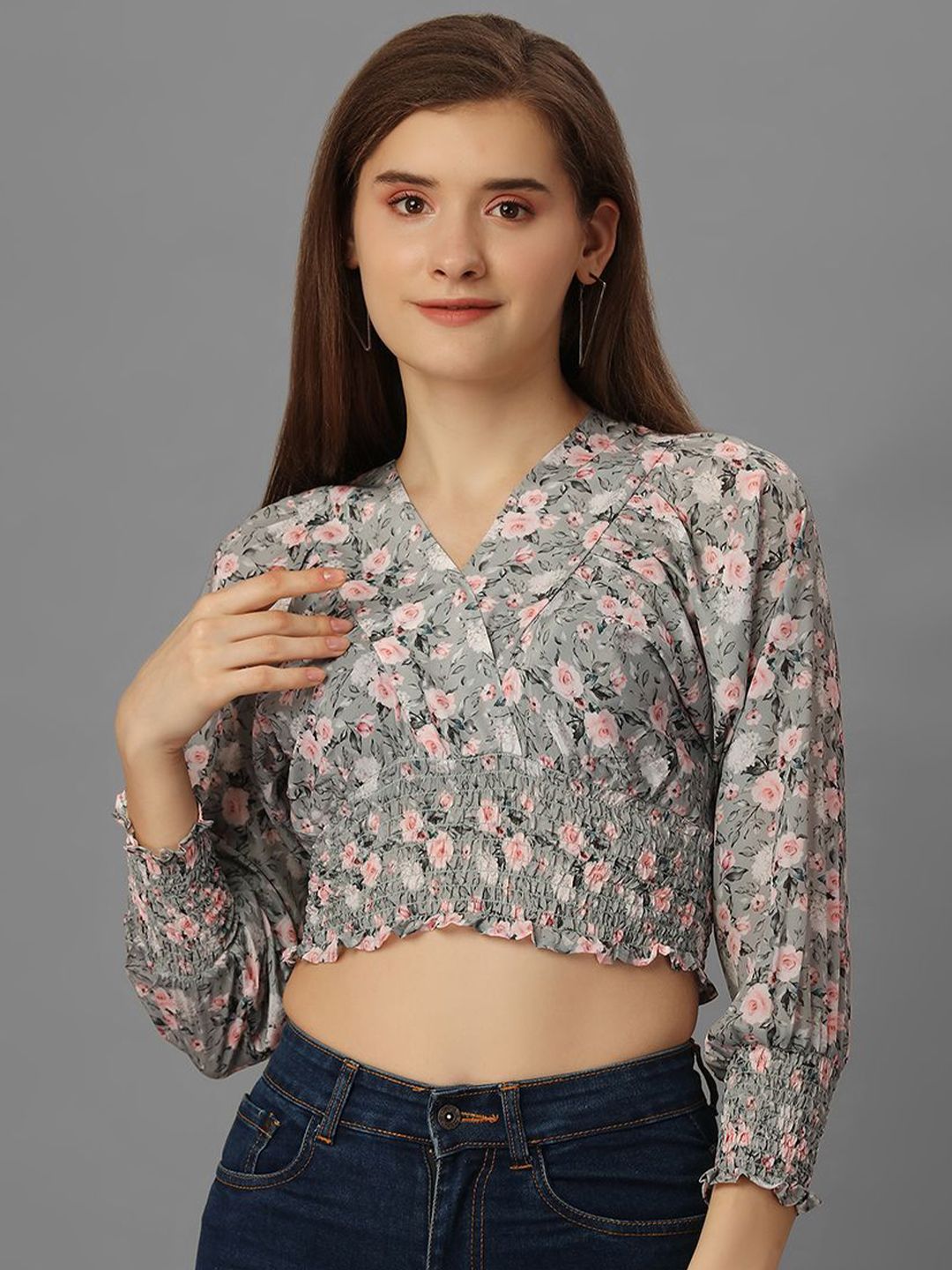 SXV STYLE Women Print Extended Sleeves Crop Cotton Blouson Crop Top-picture-22