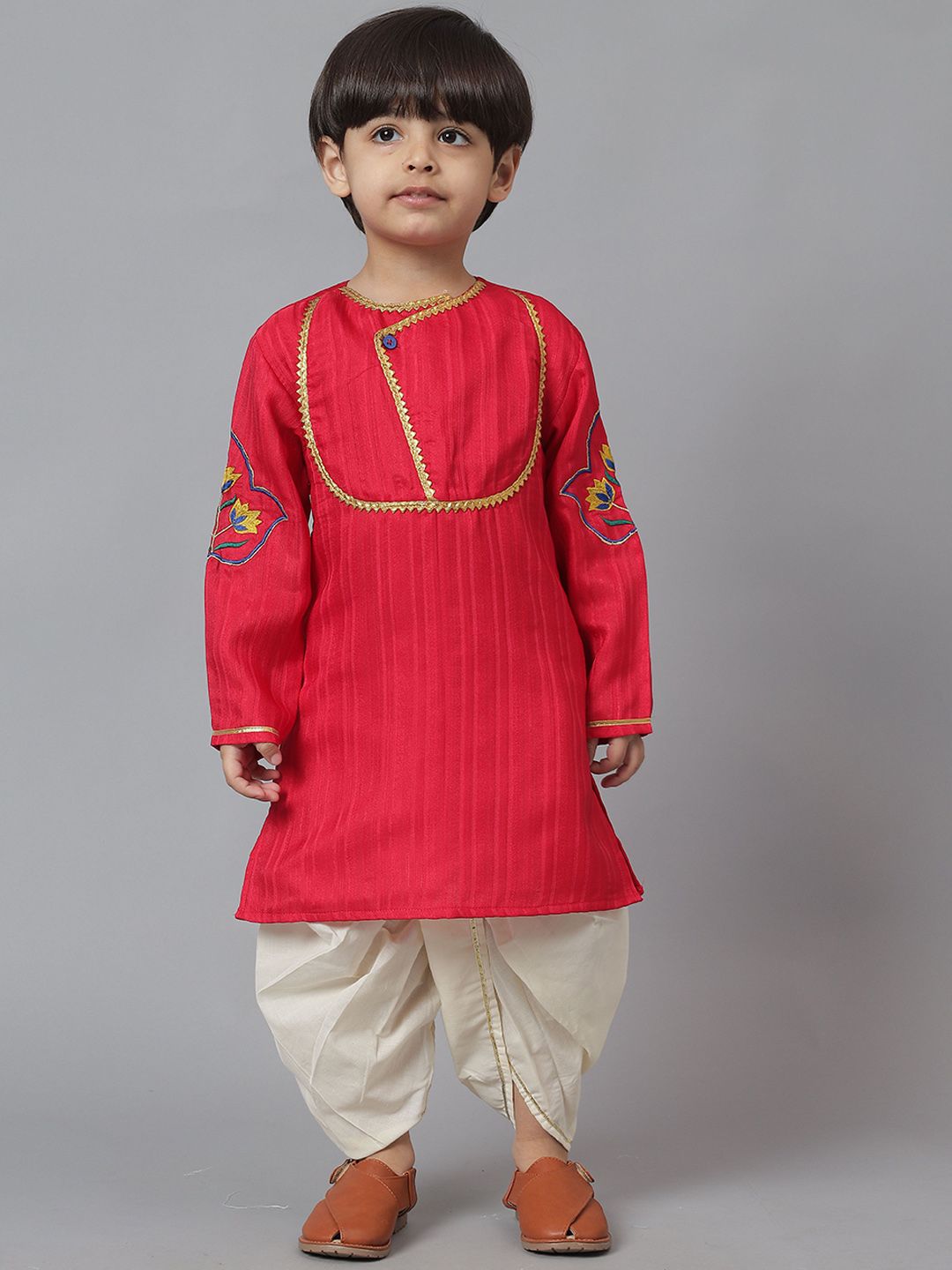 MUDKID Boys Embroidered Regular Kurta with Dhoti Pants
