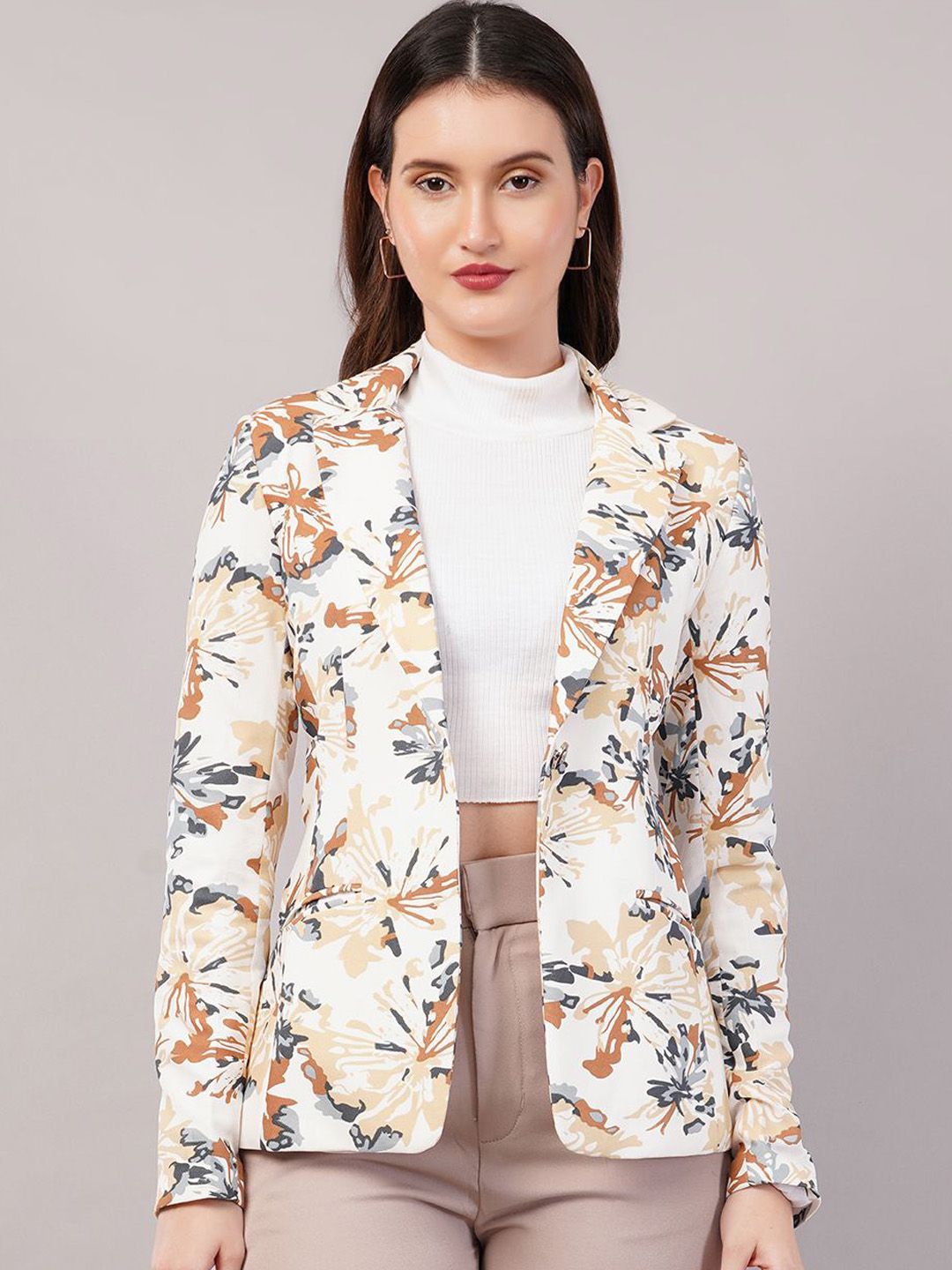 WESTCLO Printed Slim-Fit Single Breasted Blazer
