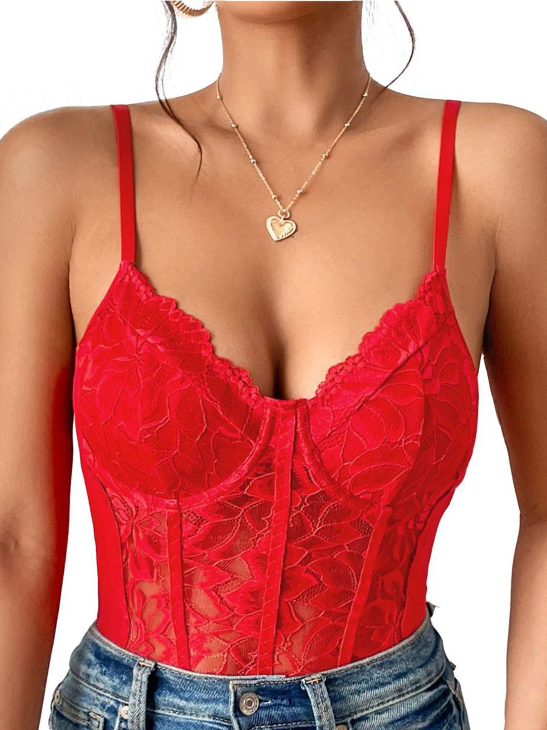 SECRETS BY ZEROKAATA Sheer Self Design Nightwear Baby Doll Lingerie