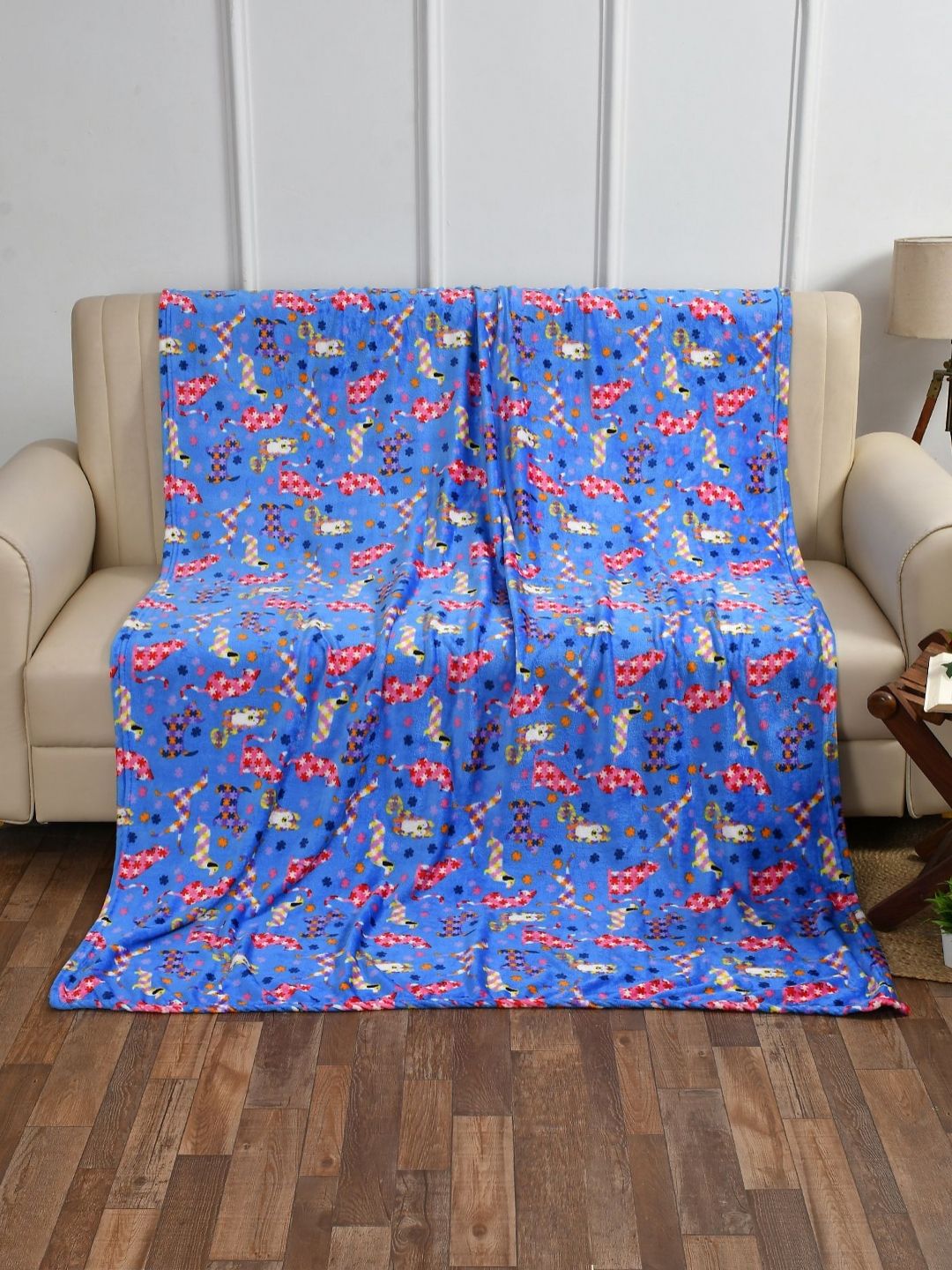 MORADO Blue & Pink Cartoon Characters Printed 200 GSM Woollen Single Bed Blanket-image-44