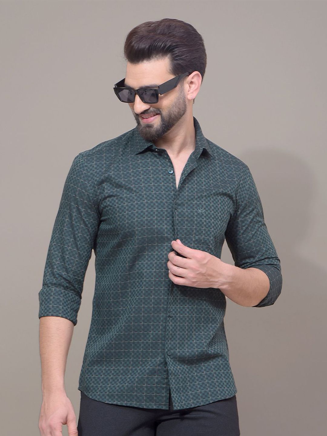 Crimsoune Club Men Classic Fit Micro Checked Spread Collar Cotton Casual Shirt-picture-28
