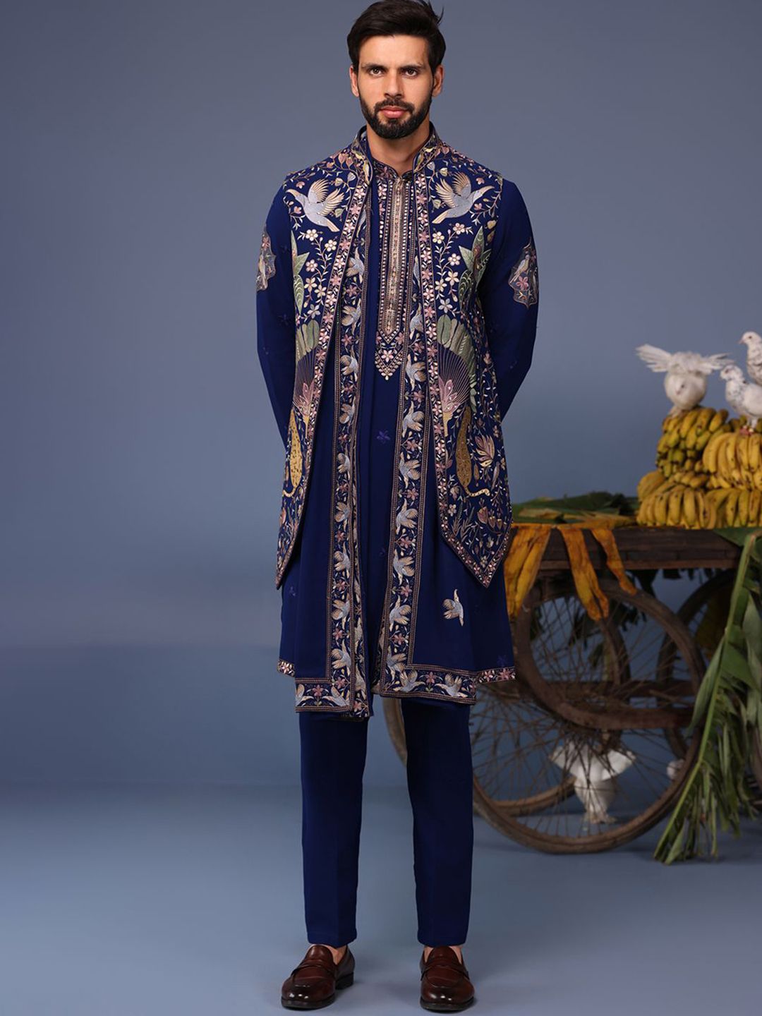 KALPRAAG Men Floral Embroidered Regular Sequinned Kurta with Trousers & With Dupatta-image-30