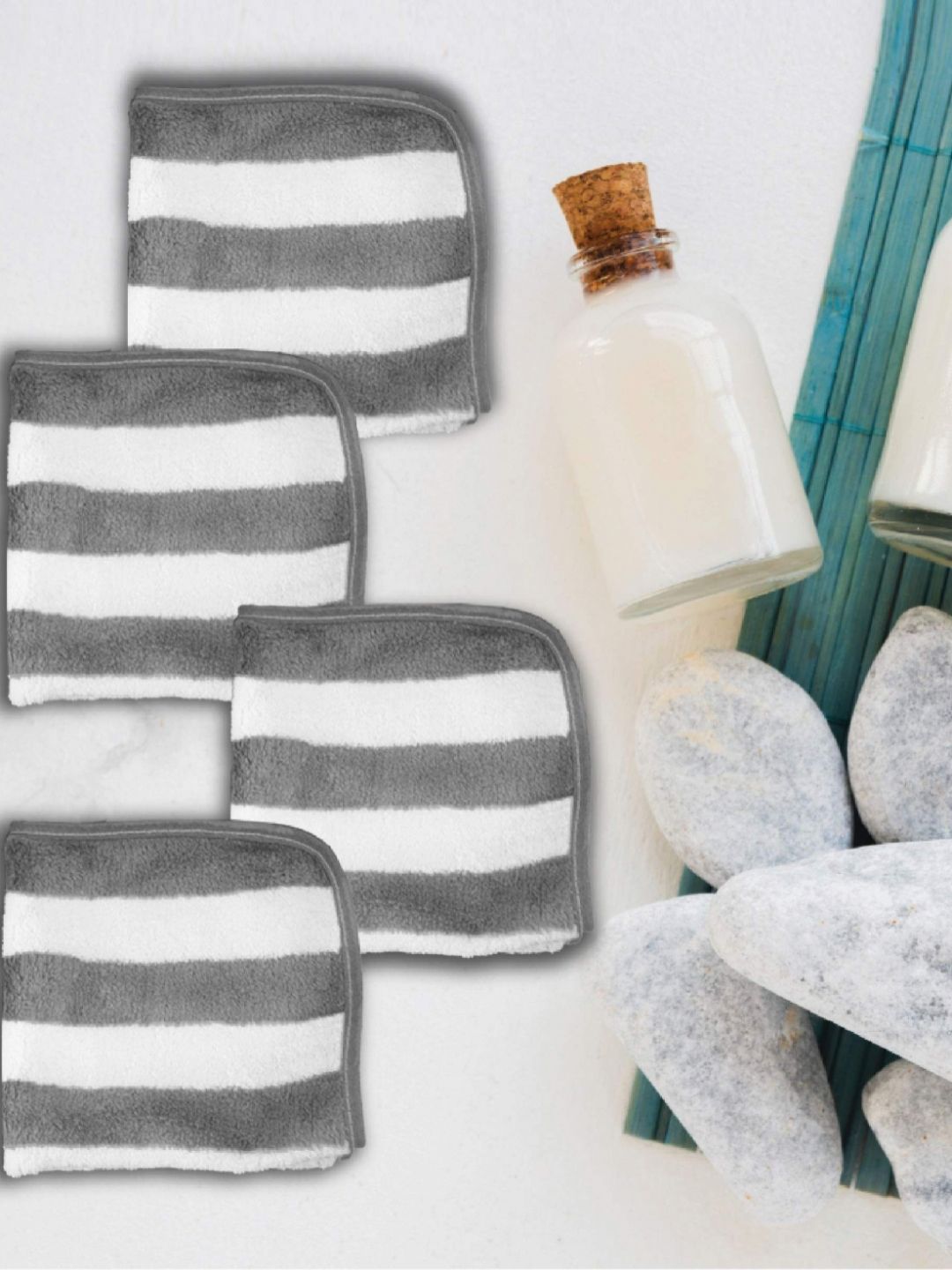 HOUSSE Grey & White 4 Pcs Zig Zag Microfiber 300 GSM Ultra Absorbent Quick Dry Face Towels-image-36