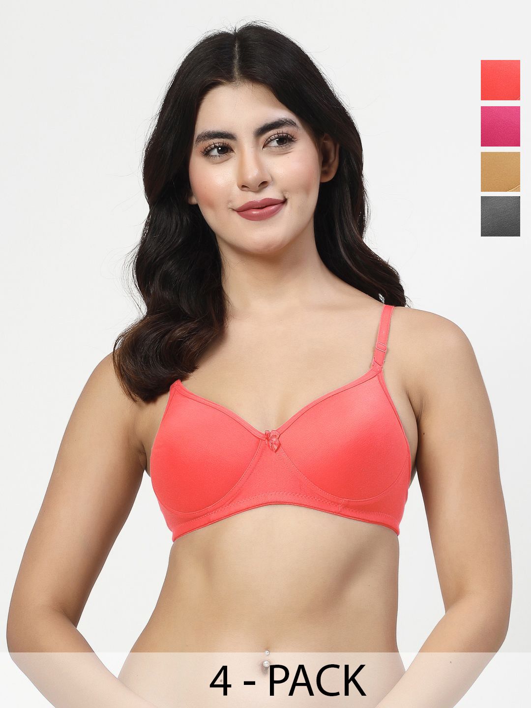 LILY  mfruomalg Women Pack Of 4 Solid Full Coverage Heavily Padded Non Wired T-shirt Bra