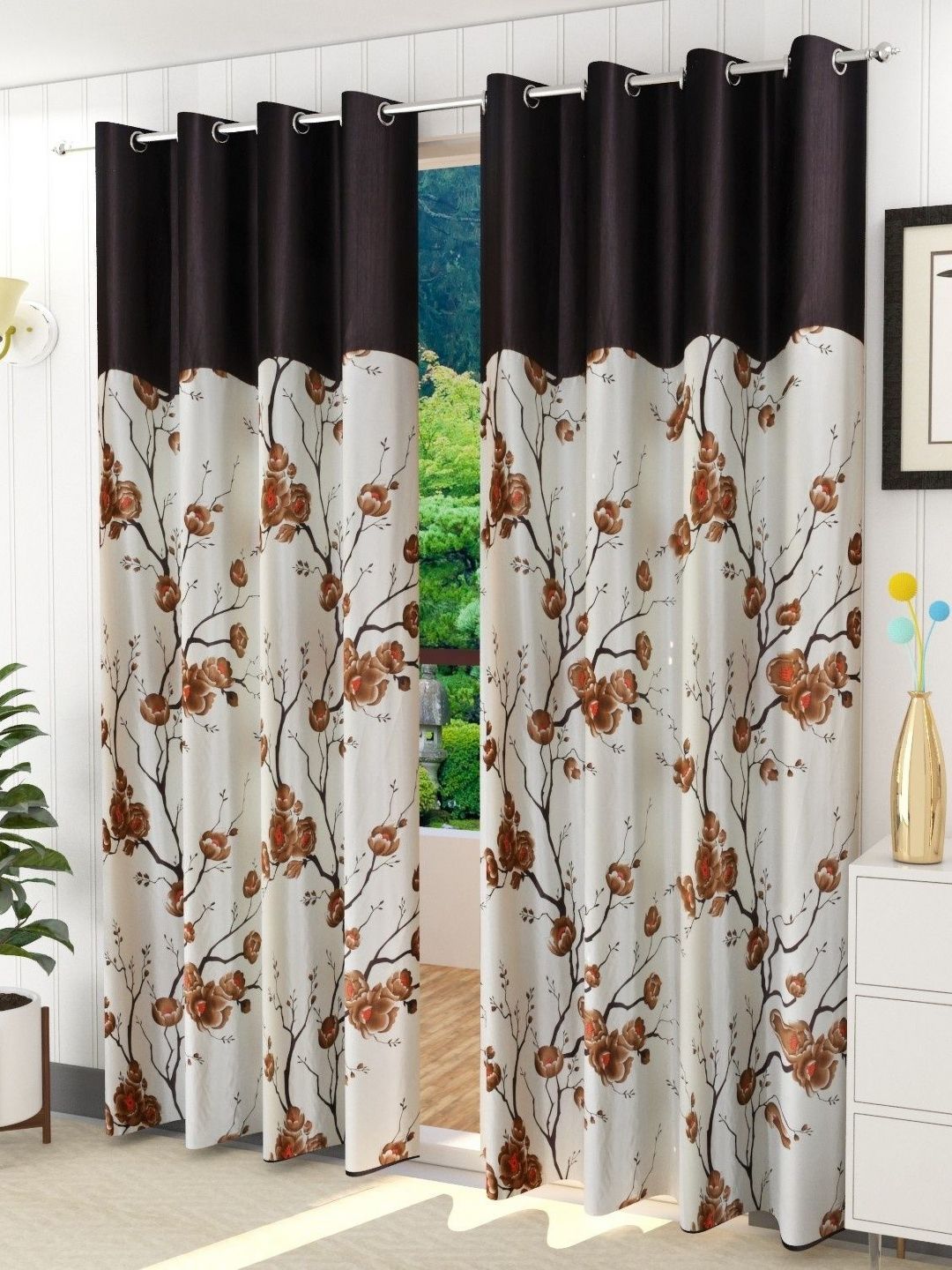 Galaxy Home Decor Brown Set of 2 Floral Window Curtain-picture-33