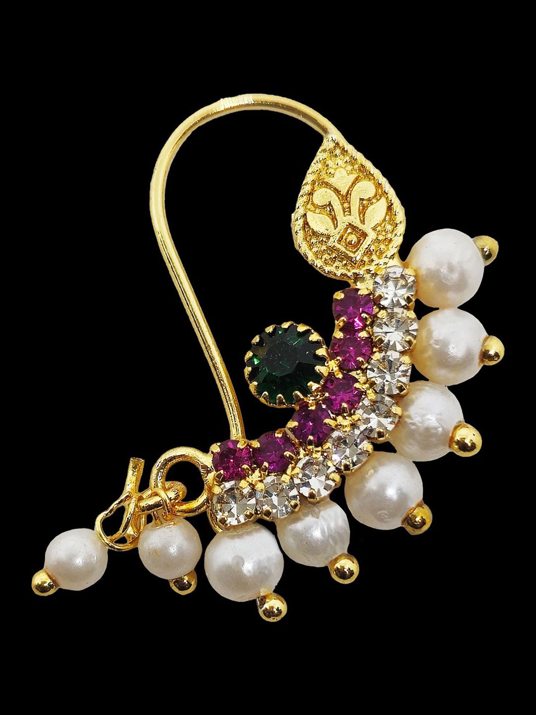 Comet Busters Gold-Plated Artificial Stones Studded Clip On Non Piercieng Ring Nosepin-picture-27