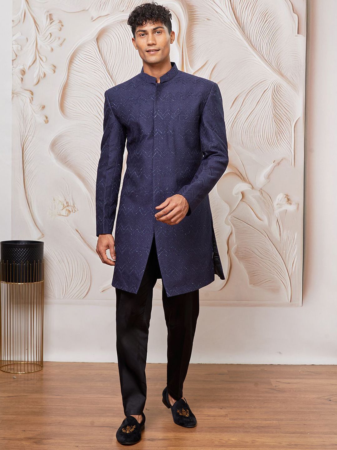 VASTRAMAY Self Designed Mandarin Collar Neck Sherwani Set-picture-29