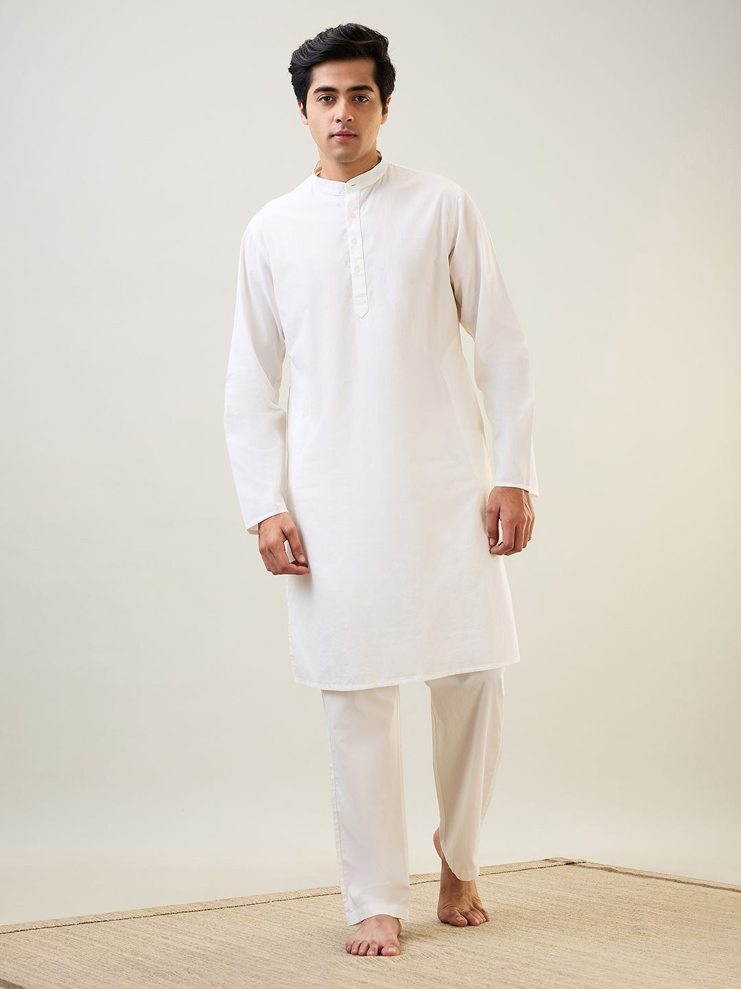 SleepZ by Raymond Men Mandarin Collar Pure Cotton Kurti & Pyjamas Night suit-image-27