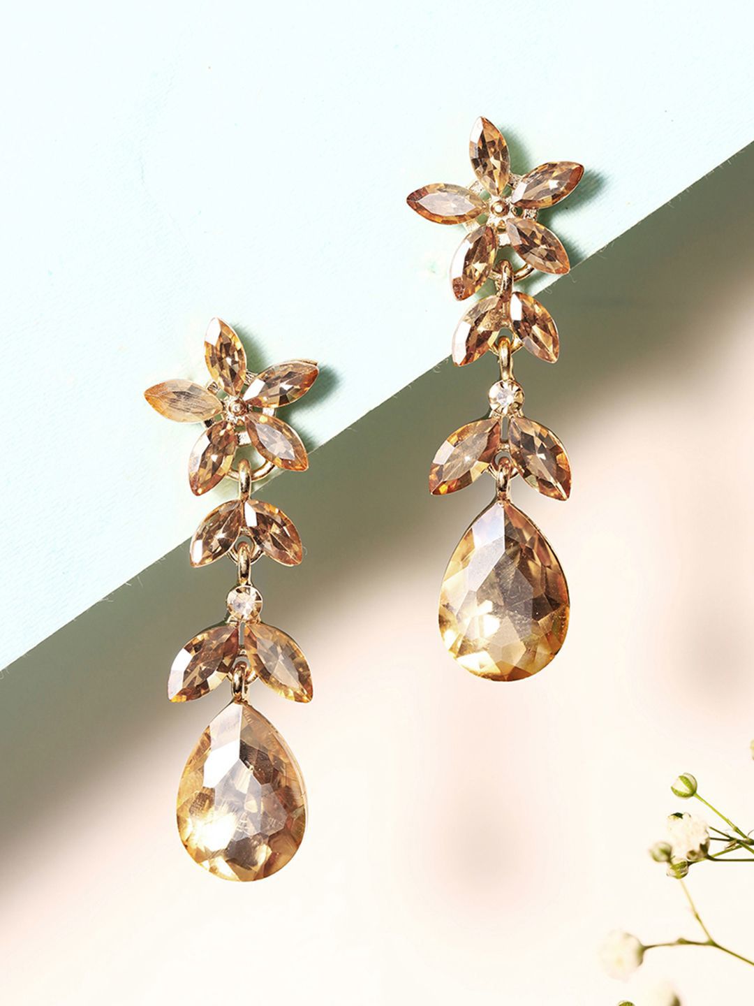 Priyaasi Gold Plated Crystals Studded Contemporary Drop Earrings-picture-30