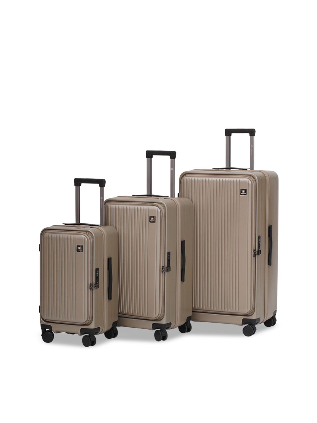 SWISS MILITARY Jade Hard Set Of 3 Textured Hard Sided Large Medium & Cabin Trolley Bags-image-37