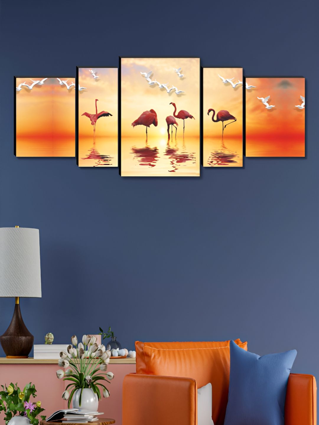 SAF Yellow & Orange 5 Pieces Duck Printed Wooden Wall Paintings-picture-16