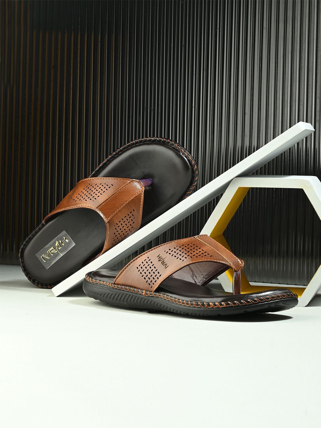 IVRAH Men Tan Leather Comfort Sandals-picture-17