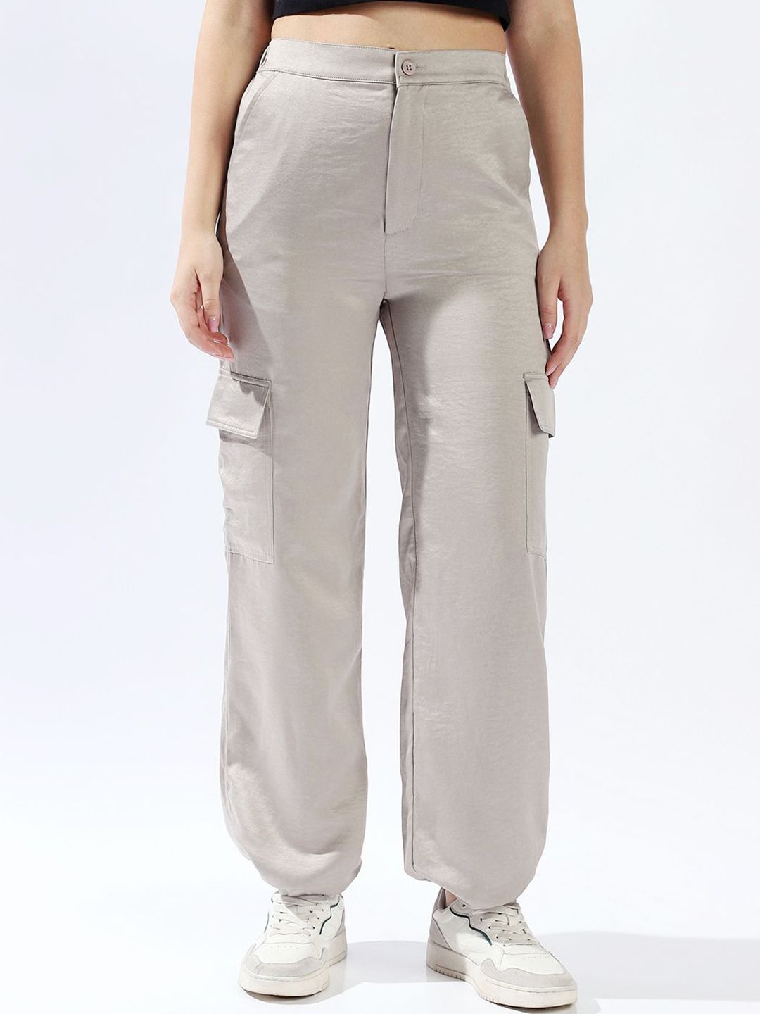 High Star Women Relaxed Regular Fit High-Rise Cargo Styles Joggers Trousers-picture-24