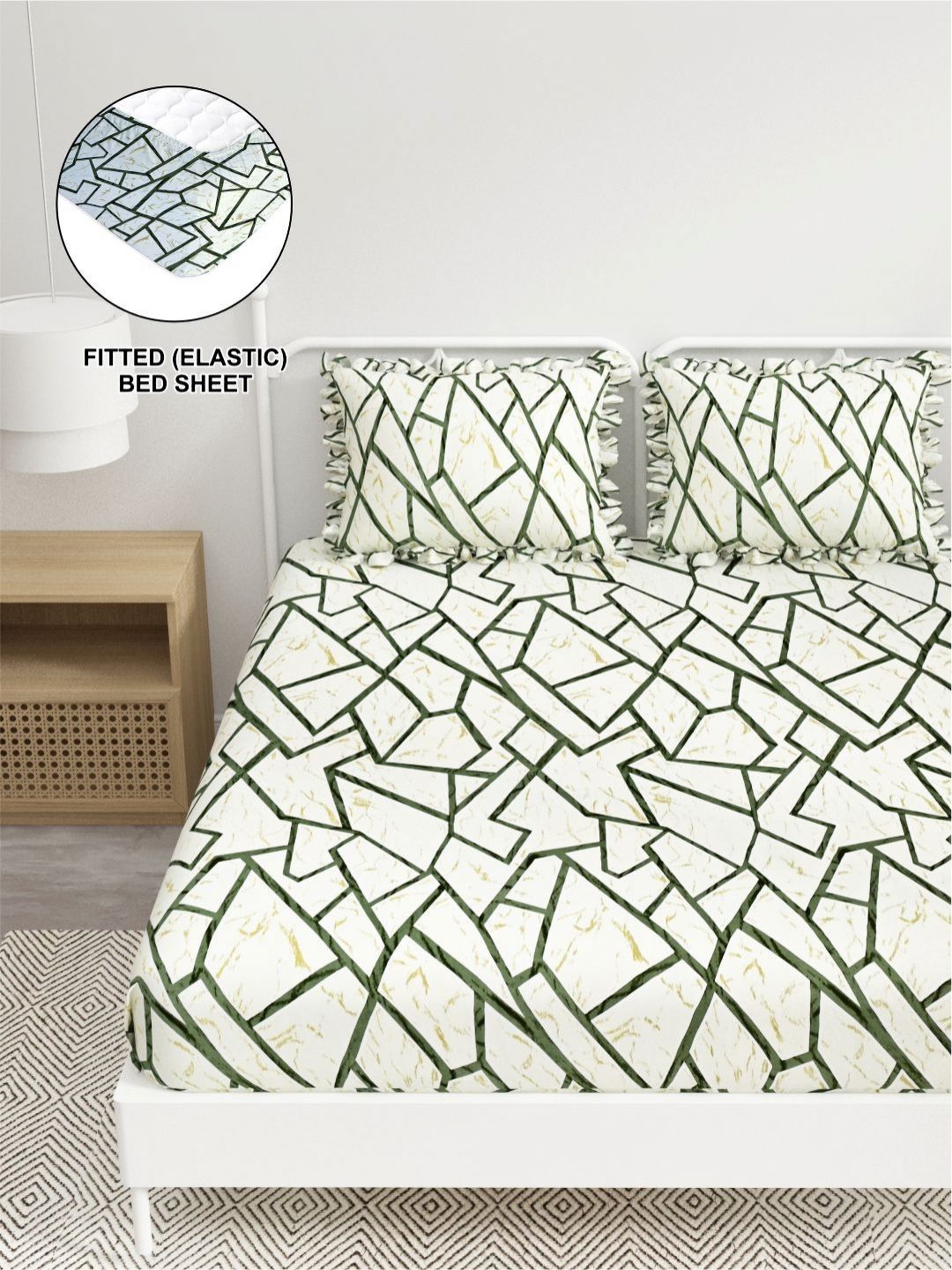 DREAM WEAVERZ Green & Peach Printed 260 TC King Bedsheet Set 2.35mx 2.55m-image-20