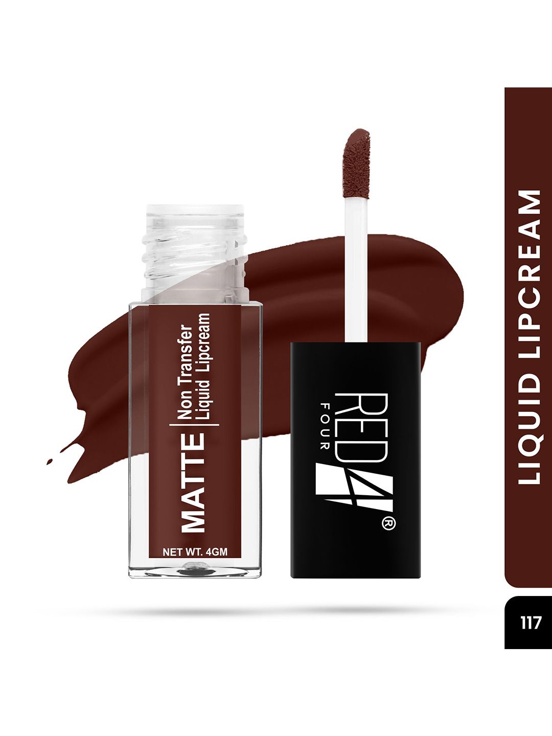 RED 4 Non Transfer Matte Liquid Lipstick - 4 g - Merlot - 117-picture-12