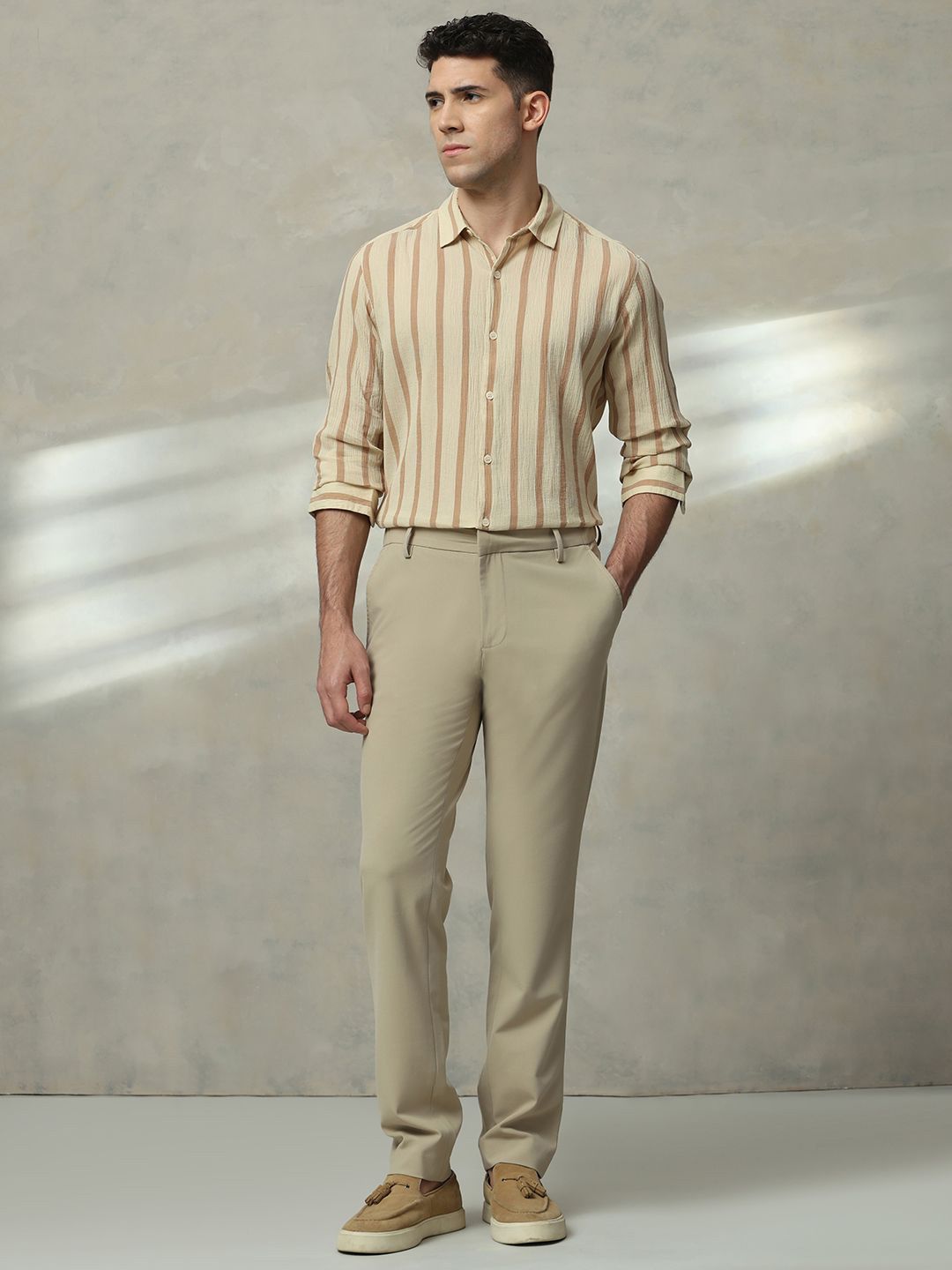 Mufti Men Slim Fit Vertical Striped Spread Collar Cotton Casual Shirt-picture-28