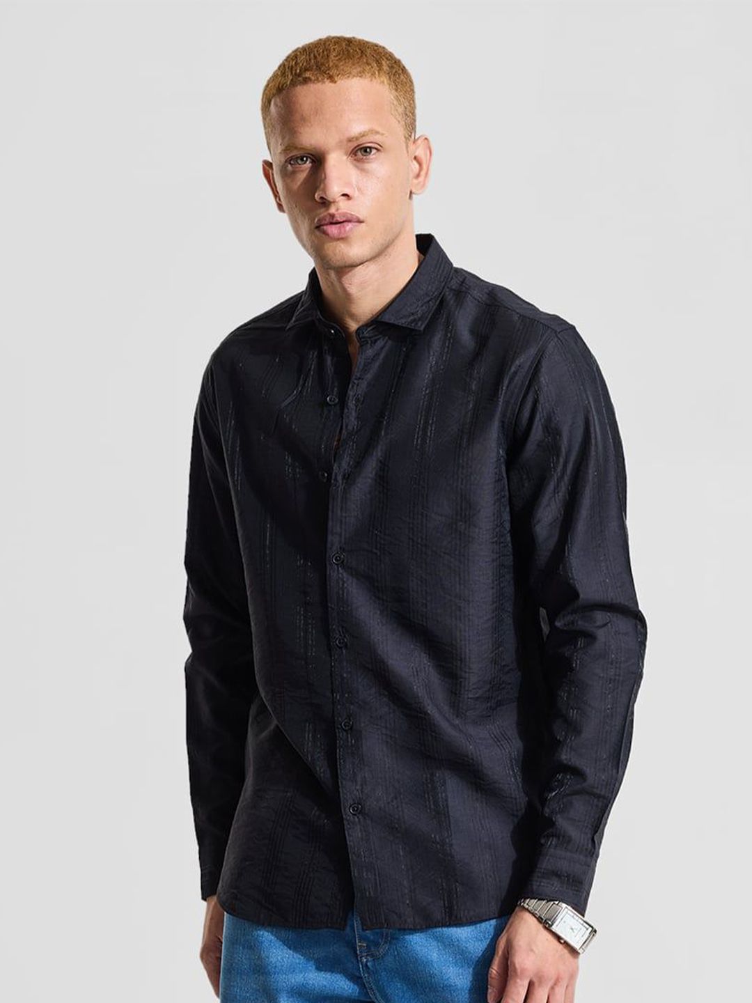 Snitch Men Smart Fit Textured Spread Collar Casual Shirt-picture-30