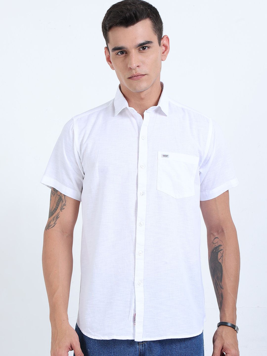 U.S. PITCHERS Men Smart Fit Solid Spread Collar Casual Cotton Linen Shirt-picture-20