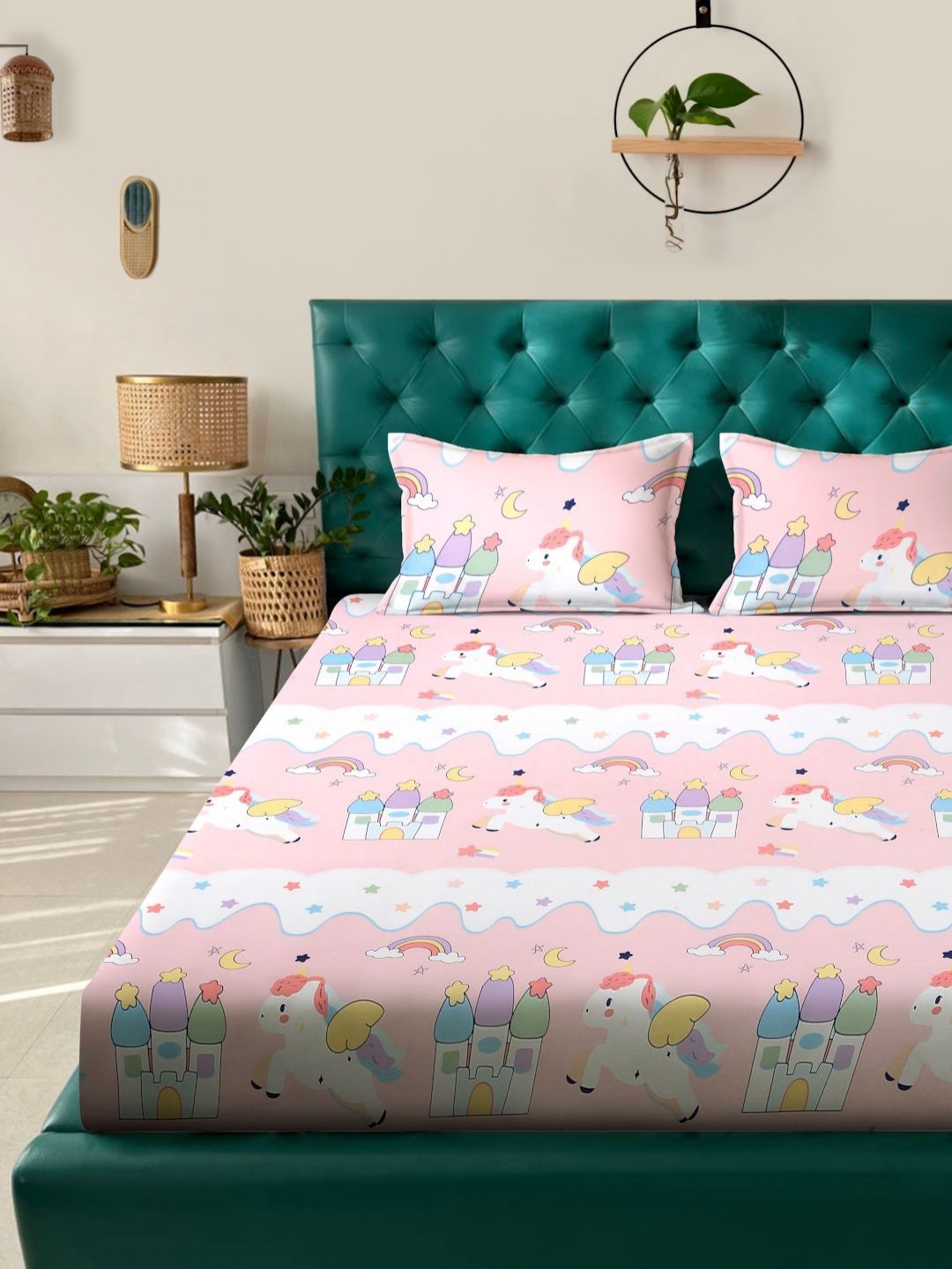 Arrabi Pink & White Cartoon Characters Printed 310 TC King Bedsheet Set-2.54 m x 2.18 m-picture-4