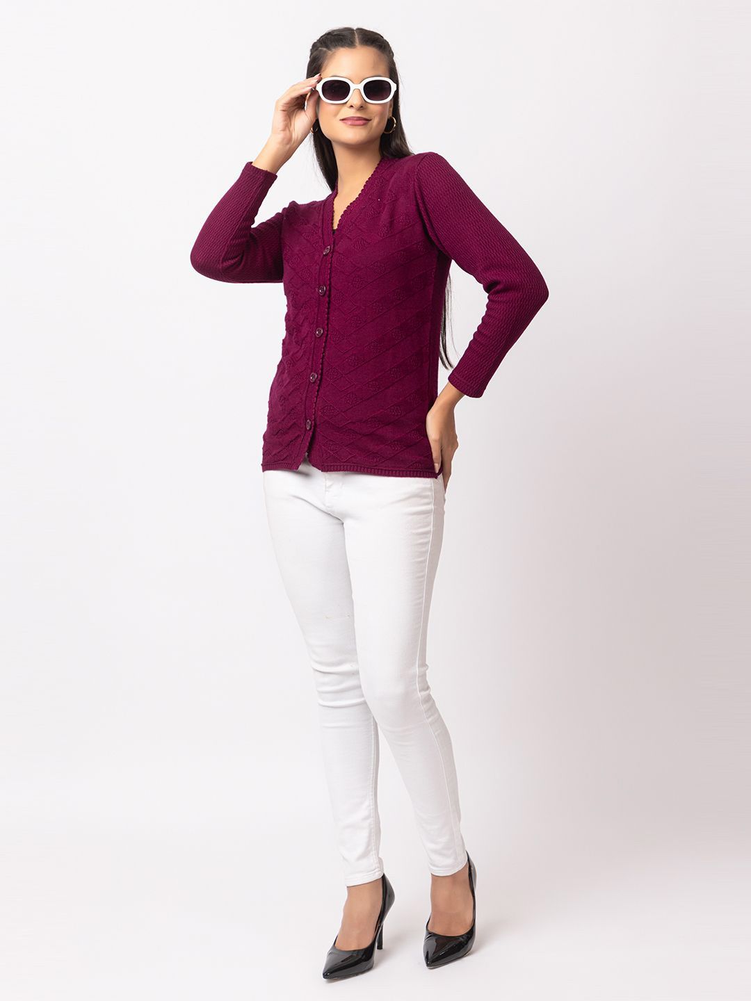 Dadu Dayal Women Cable Knit Woollen Cardigan-picture-11