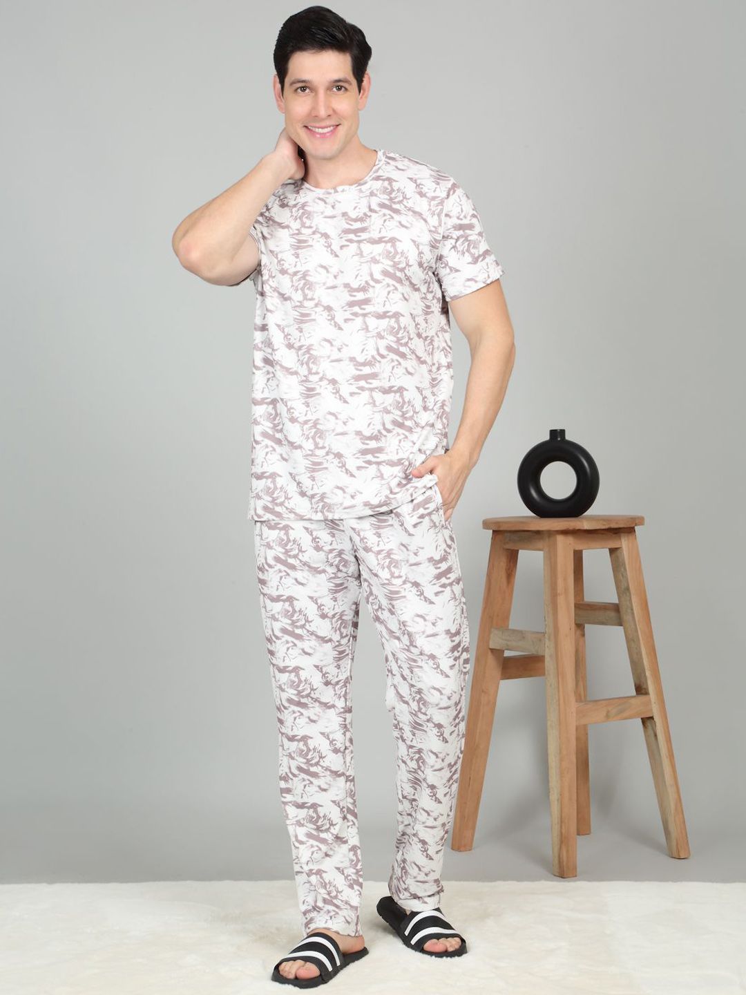 sweet dreams Sweet Dream Men Abstract Printed Round Neck Short Sleeves T-shirt Pyjamas Nightsuits-picture-38