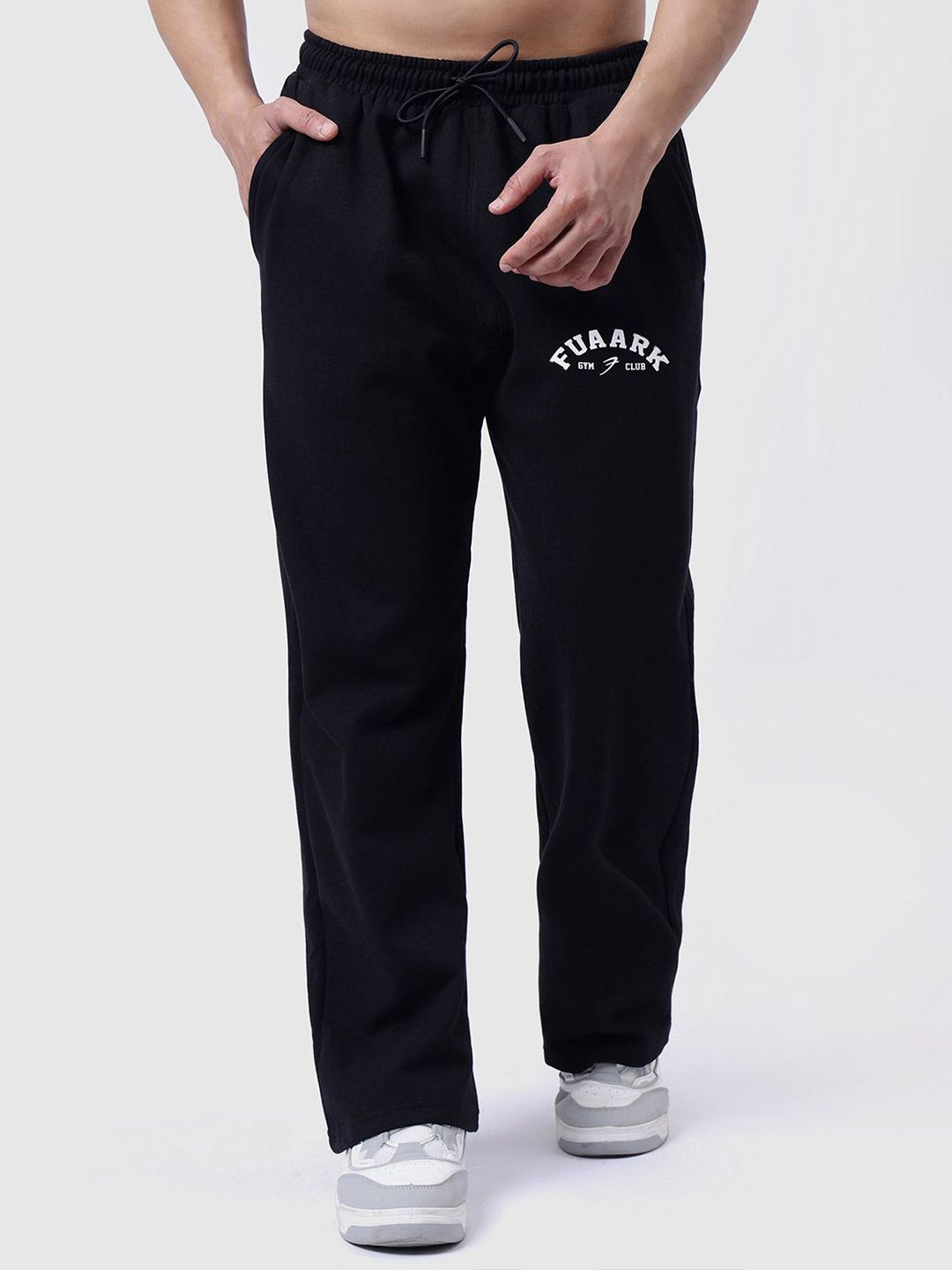 FUAARK Men Relaxed Fit Polly Cotton Premium Gym Workout & Casual Black Track Pant