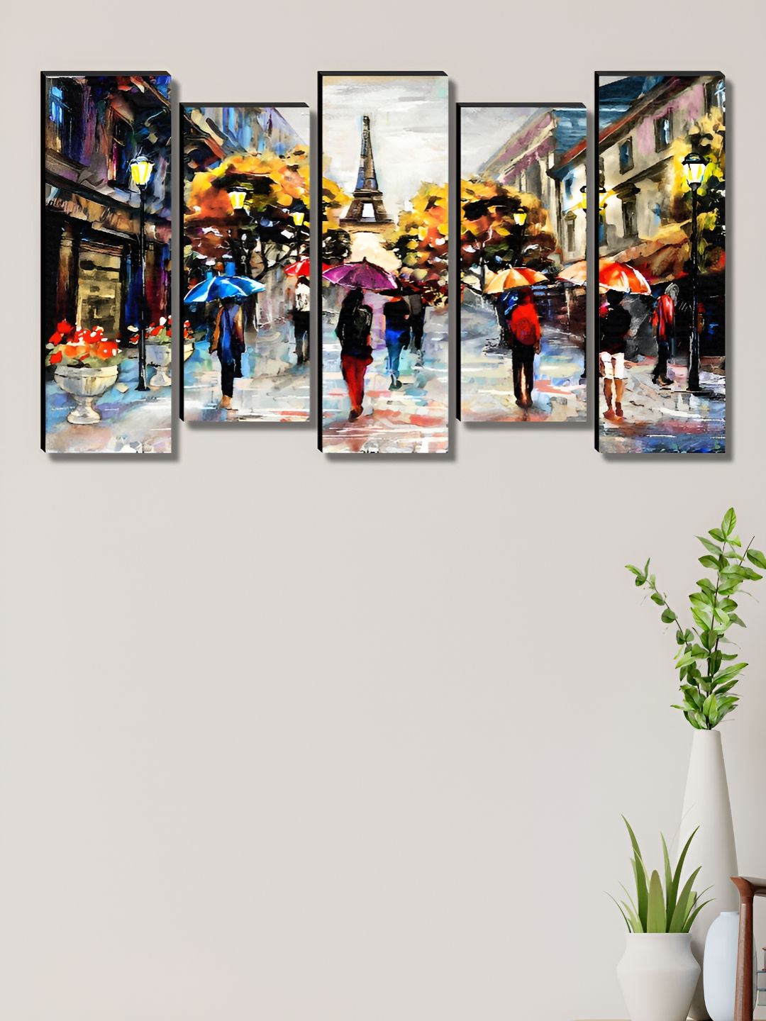 SAF Yellow & Orange 5 Pieces Abstract Wooden Wall Arts-picture-17