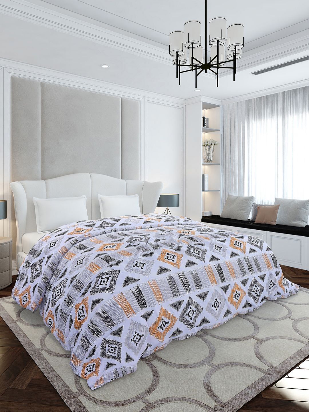 Monte Carlo White & Grey Geometric Printed Mild Winter 210 GSM Double Bed Duvet-picture-13