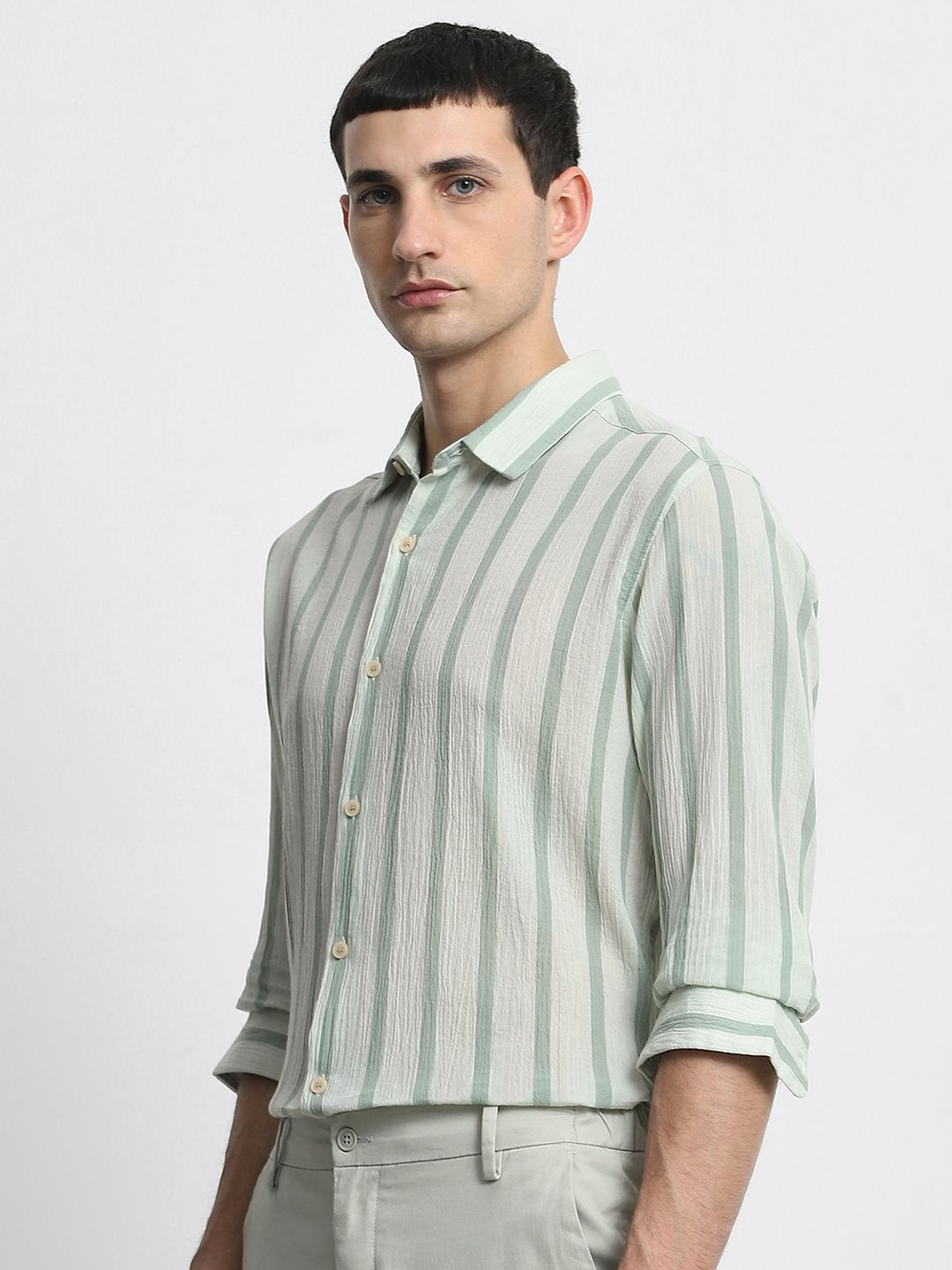 Mufti Men Slim Fit Vertical Striped Spread Collar Cotton Casual Shirt-picture-30