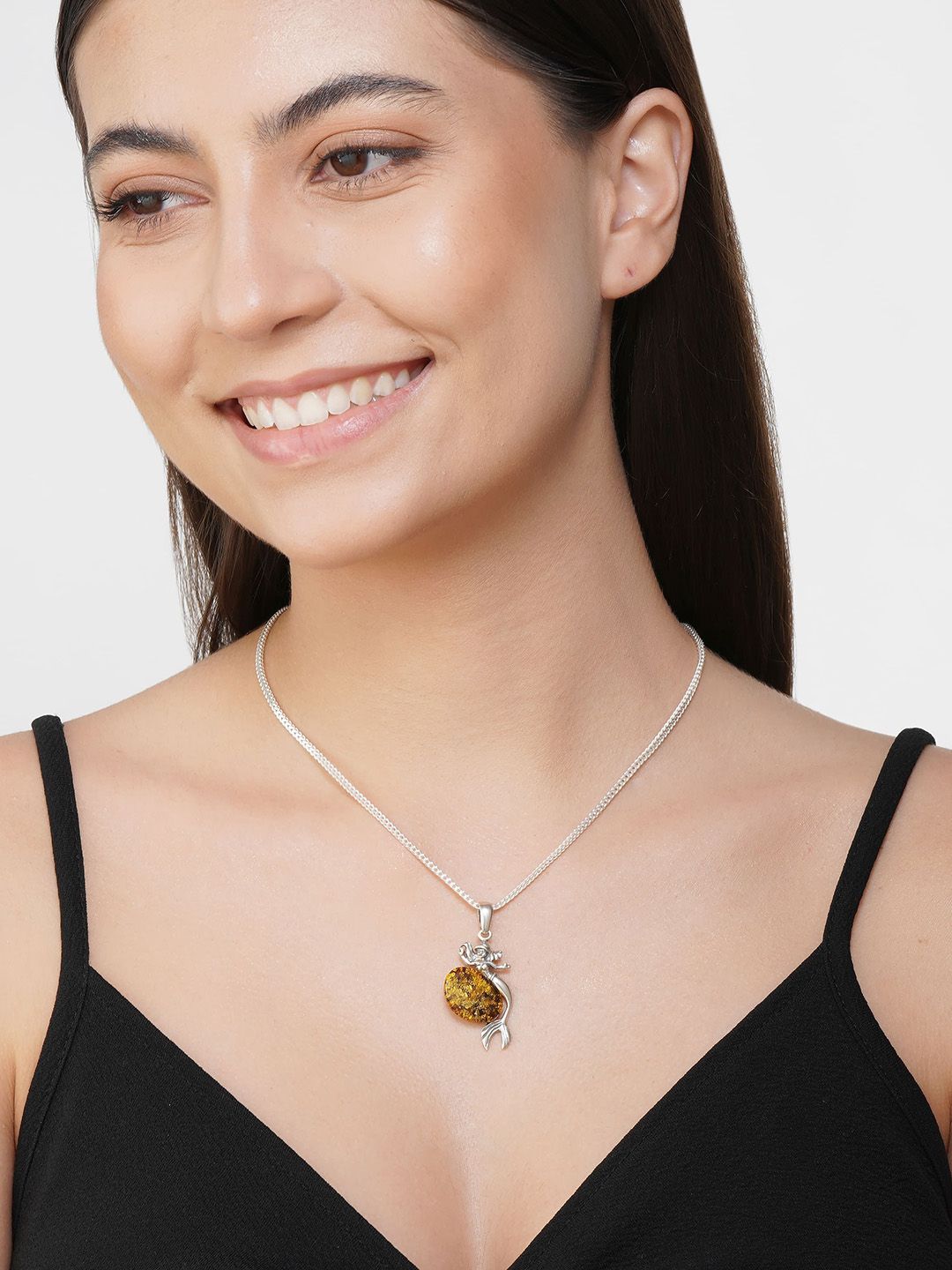 Asteri Shine On Sterling Silver Green European Baltic Amber Mermaid Pendant-image-30