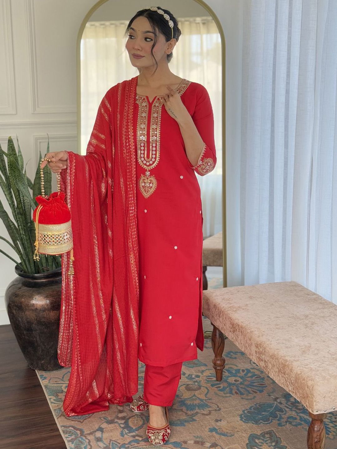 Siya Fashion Floral Embroidered Sequinned Straight Kurta With Trousers & Dupatta-picture-30