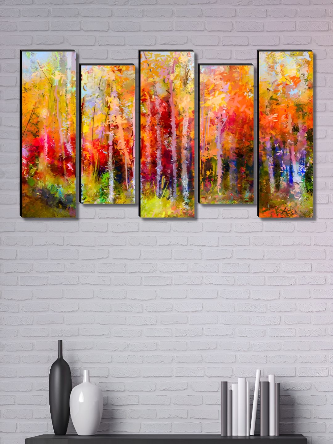 SAF Yellow & Orange 5 Pieces Abstract Wooden Wall Art-picture-18