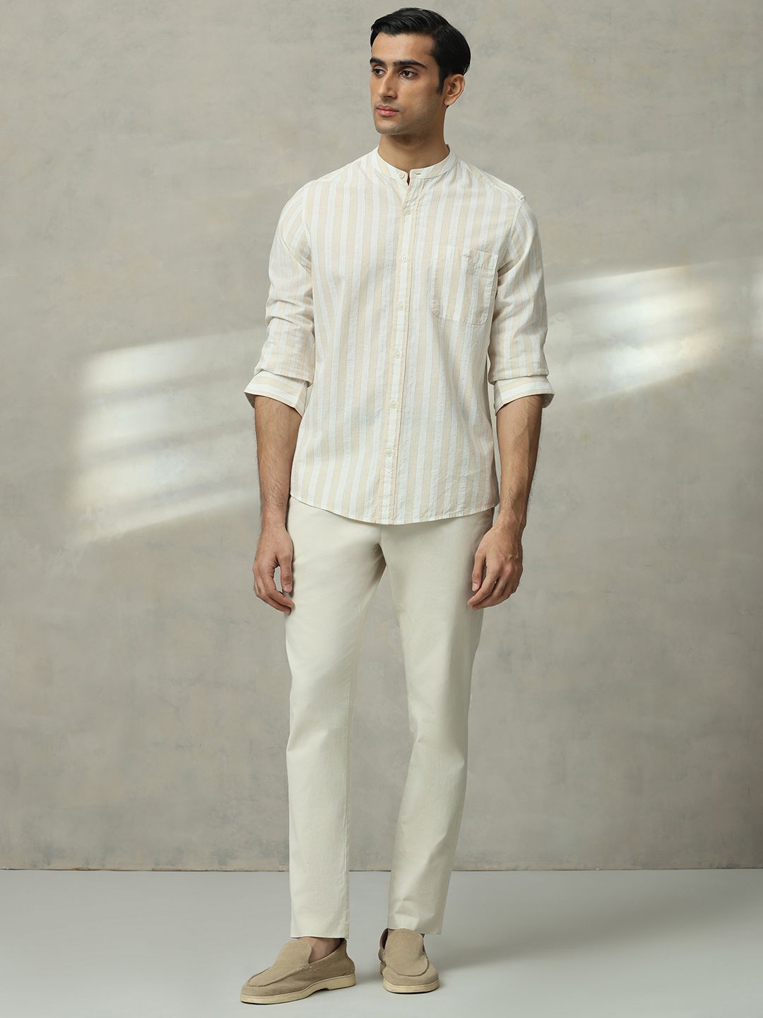 Mufti Men Vertical Striped Mandarin Collar Casual Shirt-picture-37