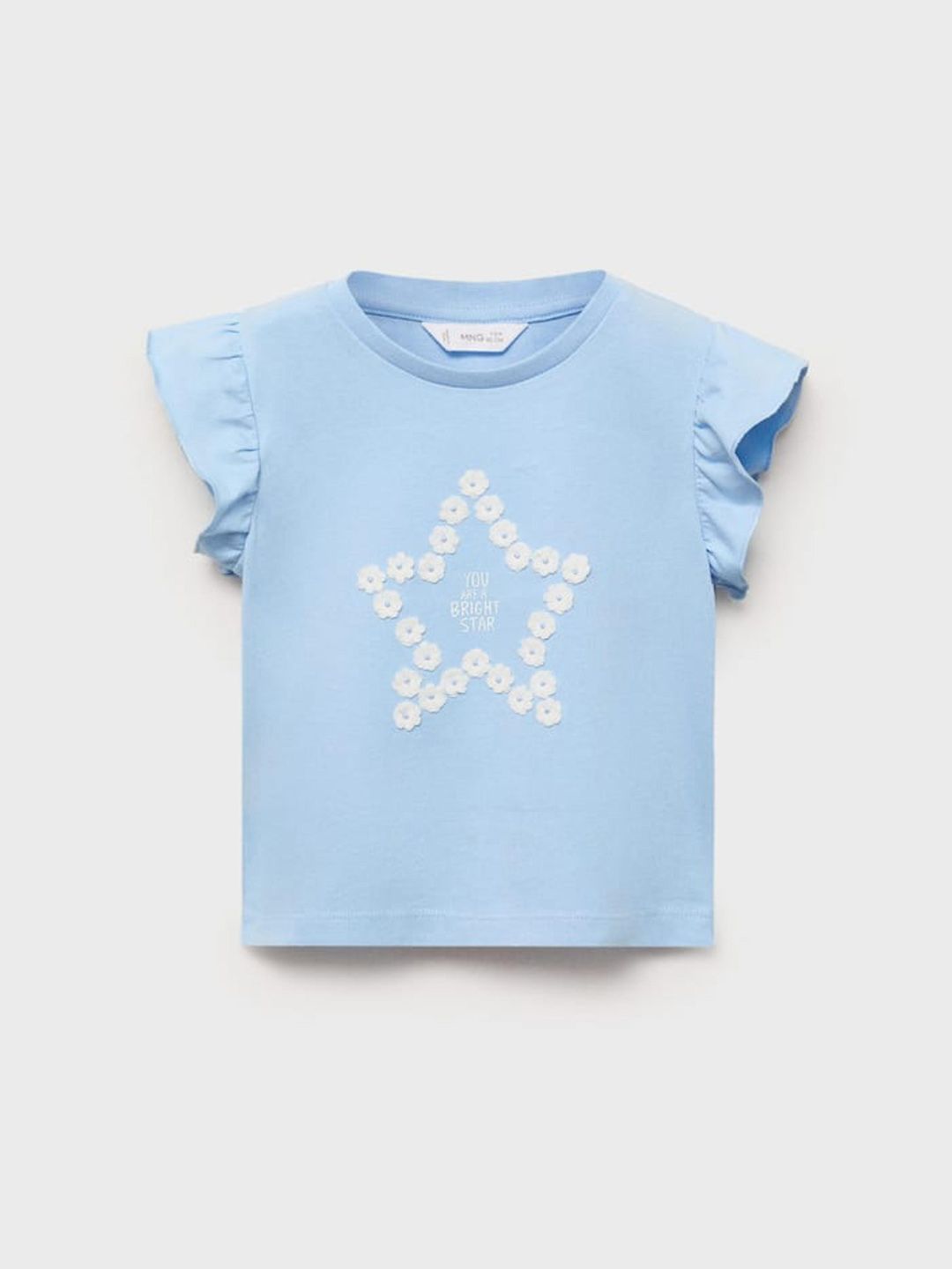 Mango Kids Girls Embellished Flutter Sleeve Pure Cotton Top