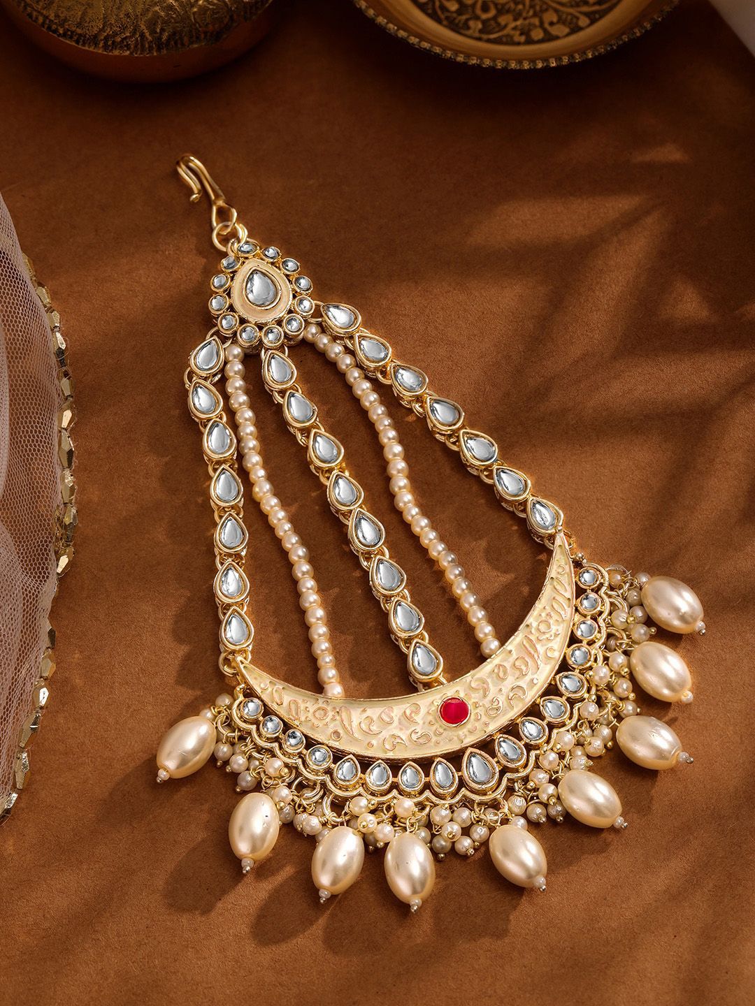 Priyaasi Gold Plated Kundan Stone-Studded Chandbali Head Jewellery-picture-10