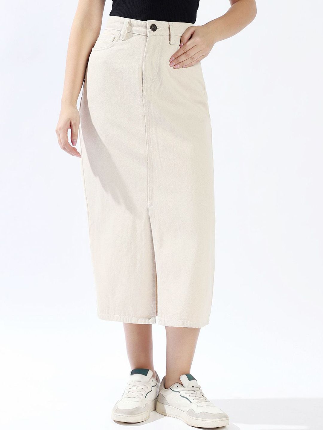 High Star Women High Rise Pure Cotton A-Line Midi Skirt-picture-49