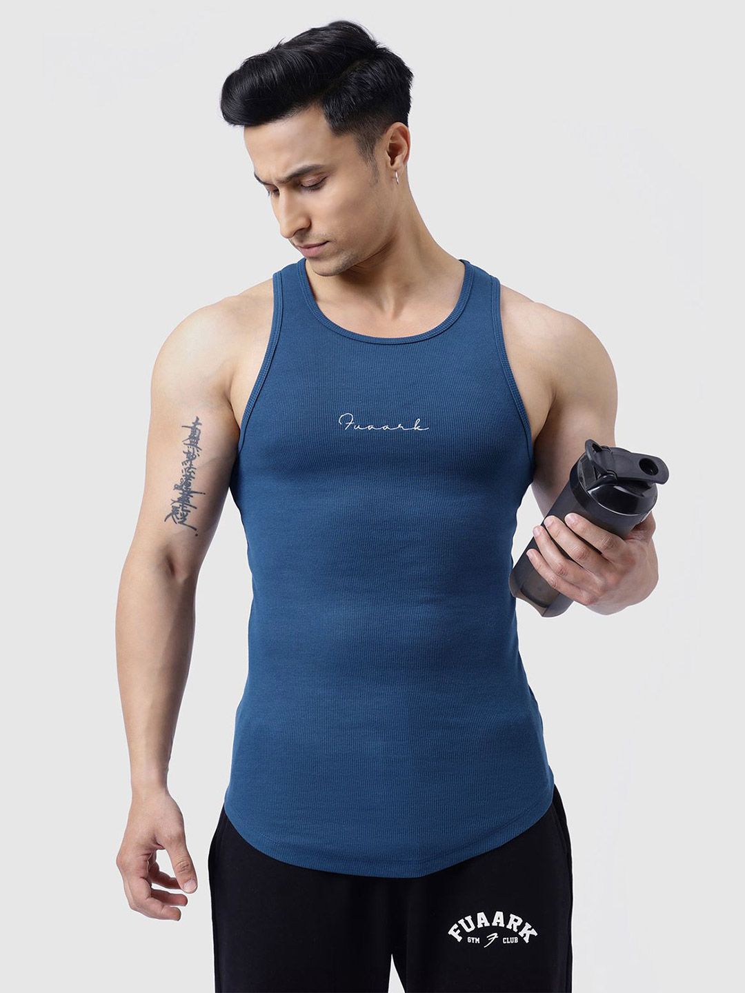 FUAARK Ribbed Slim Fit Gym Workout & Casual Vest For Men Ribbed Tank-Teal-S-picture-38