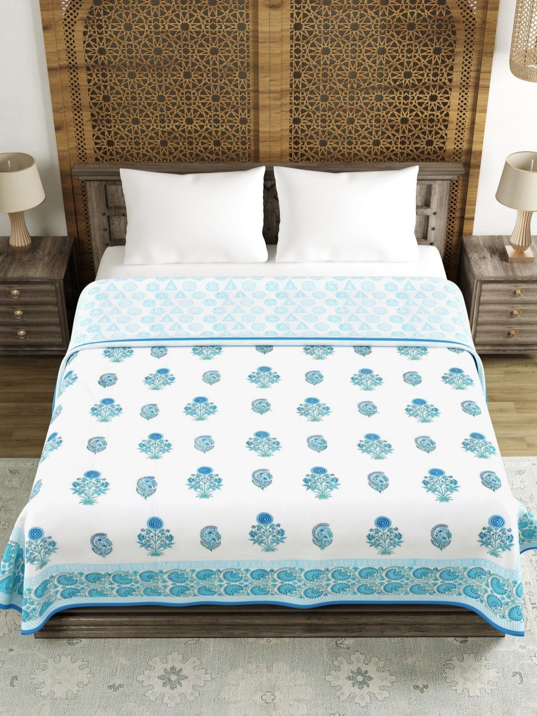 BLOCKS OF INDIA Blue & White Ethnic Motifs Printed AC Room 150 GSM Double Bed Dohar-picture-16