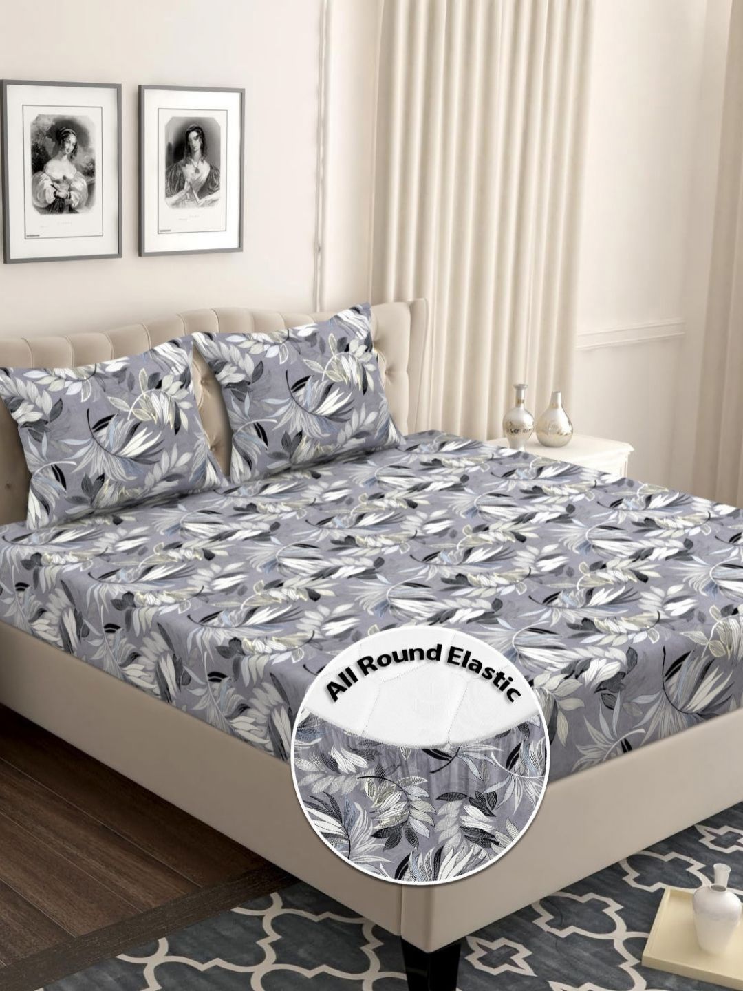 bsb home Grey & Black Floral Printed Microfiber 160 TC Queen Bedsheet Set-1.82 m x 1.98 m-picture-11