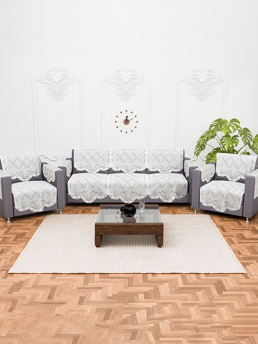 Kuber Industries White 16 Pcs Geometric Printed Cotton 5 Seater Sofa Cover With Arms-picture-20