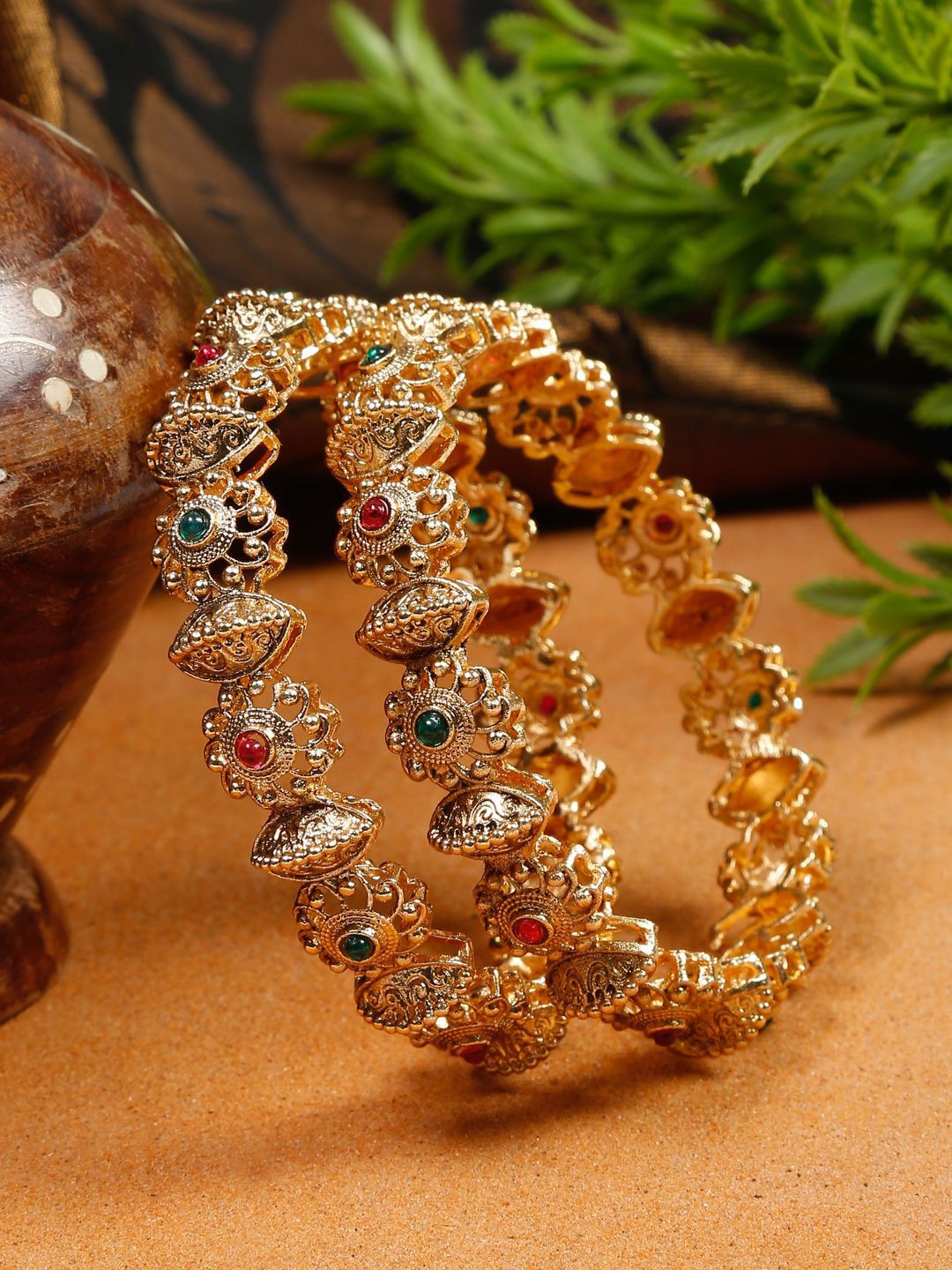 YouBella Set Of 2 Gold Plated Stone-Studded Bangles-picture-26