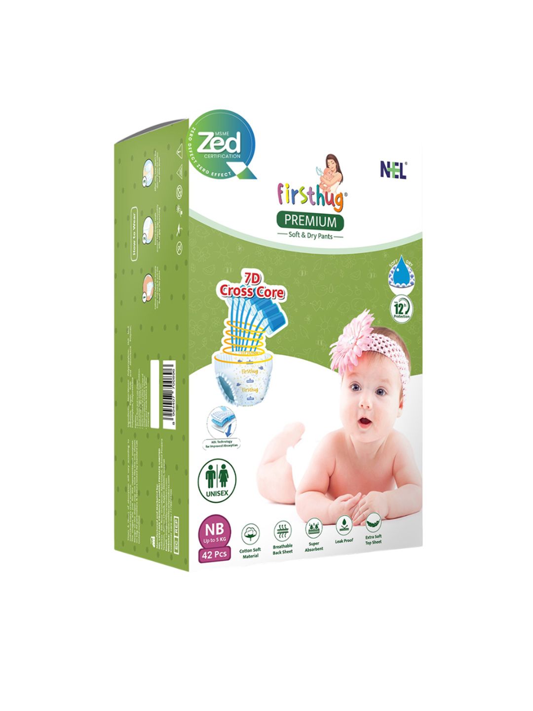 Firsthug ADL Double Layer Leakage Protection Disposable Diaper Pants Style - NB - 42 Pcs