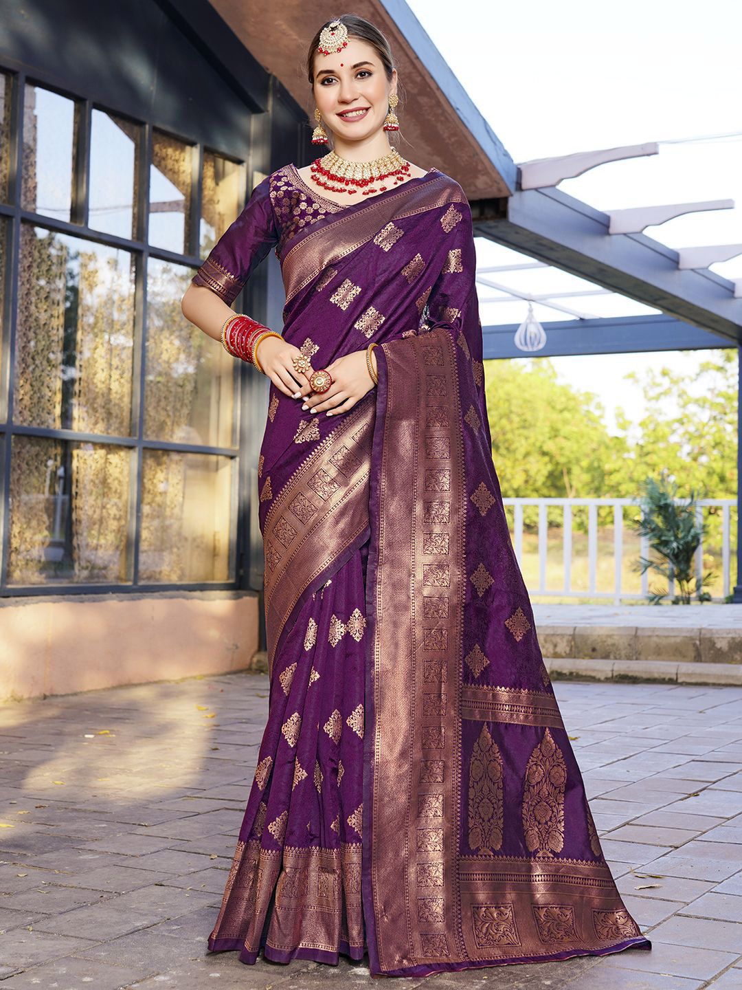 Anouk Rustic Ethnic Motifs Woven Design Zari Banarasi Saree-picture-23