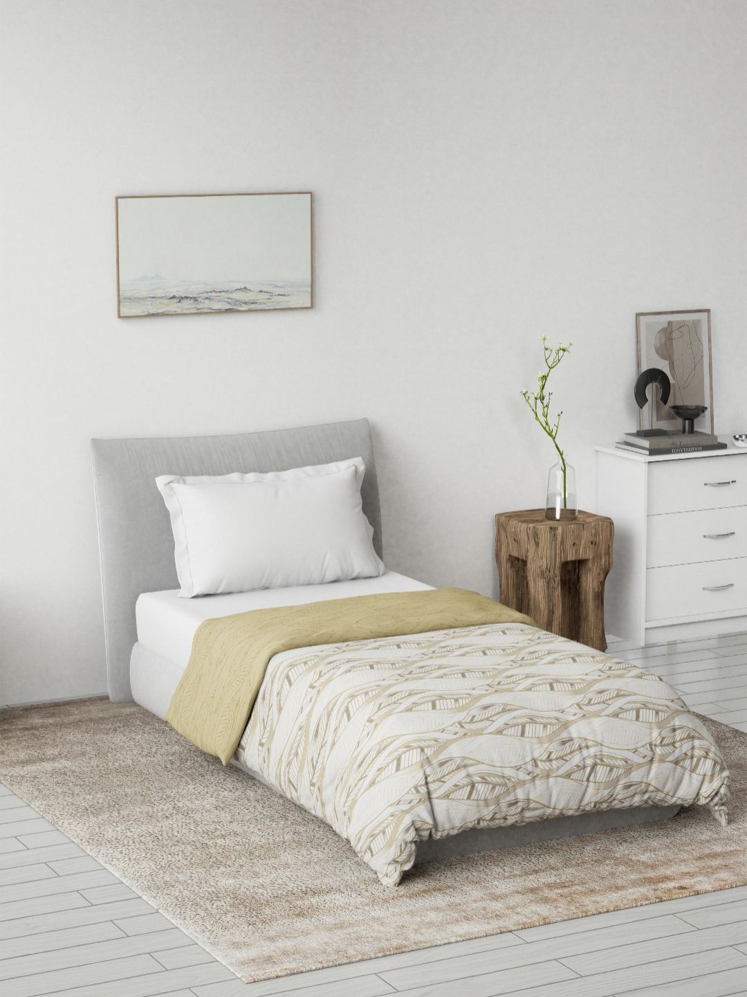 DDecor Beige & White Floral Printed Summer Cotton 150 GSM Reversible Single Bed Dohar-image-27